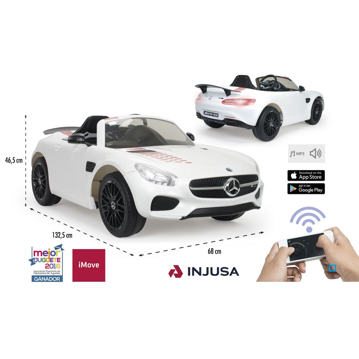 INJUSA Voiture électrique enfant 12V iMove édition spéciale blanche Mercedes Benz AMG GT- S 