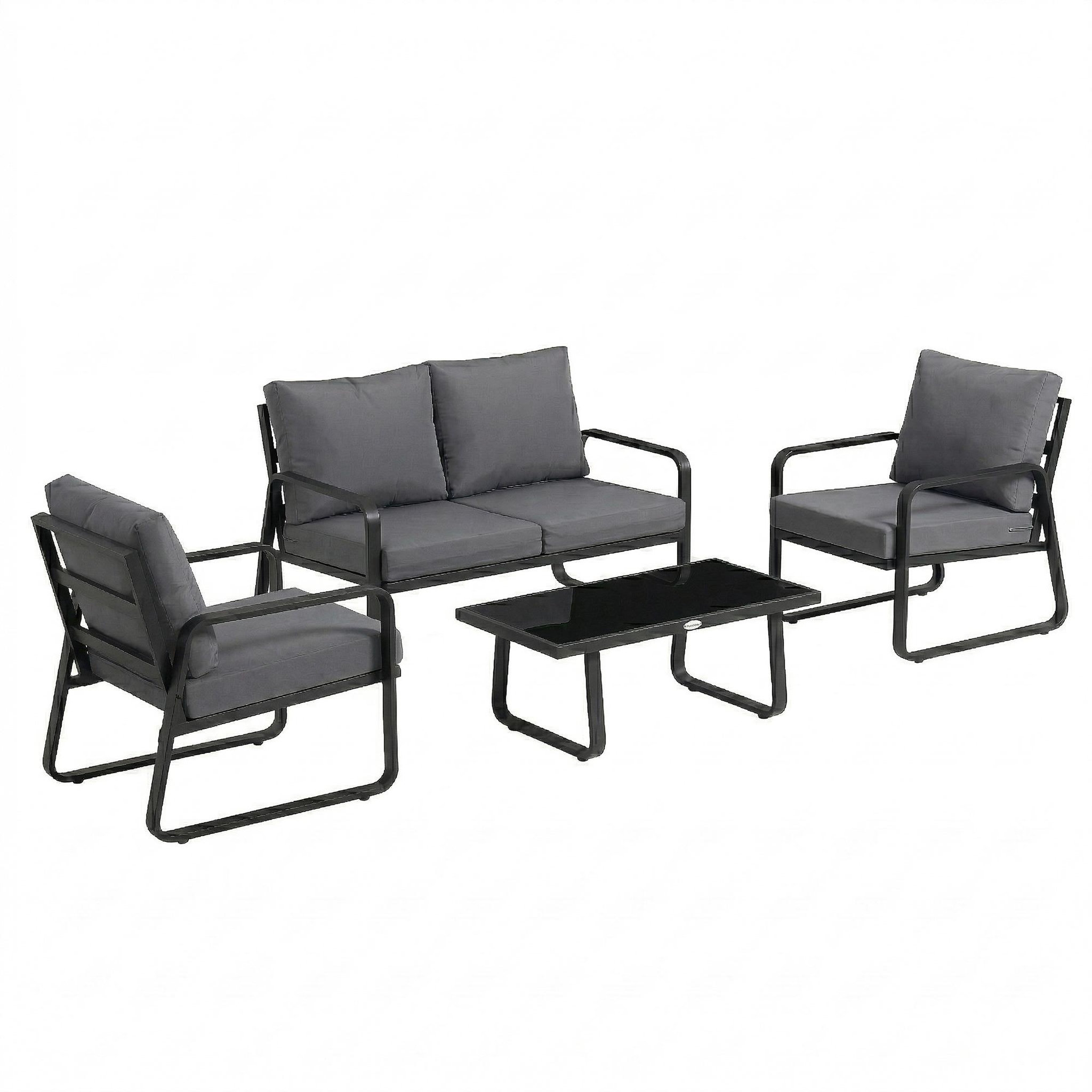 OUTSUNNY Salon de jardin design noir 4 places 4 pièces épais coussins déhoussables
