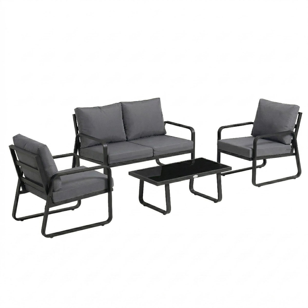 OUTSUNNY Salon de jardin design noir 4 places 4 pièces épais coussins déhoussables
