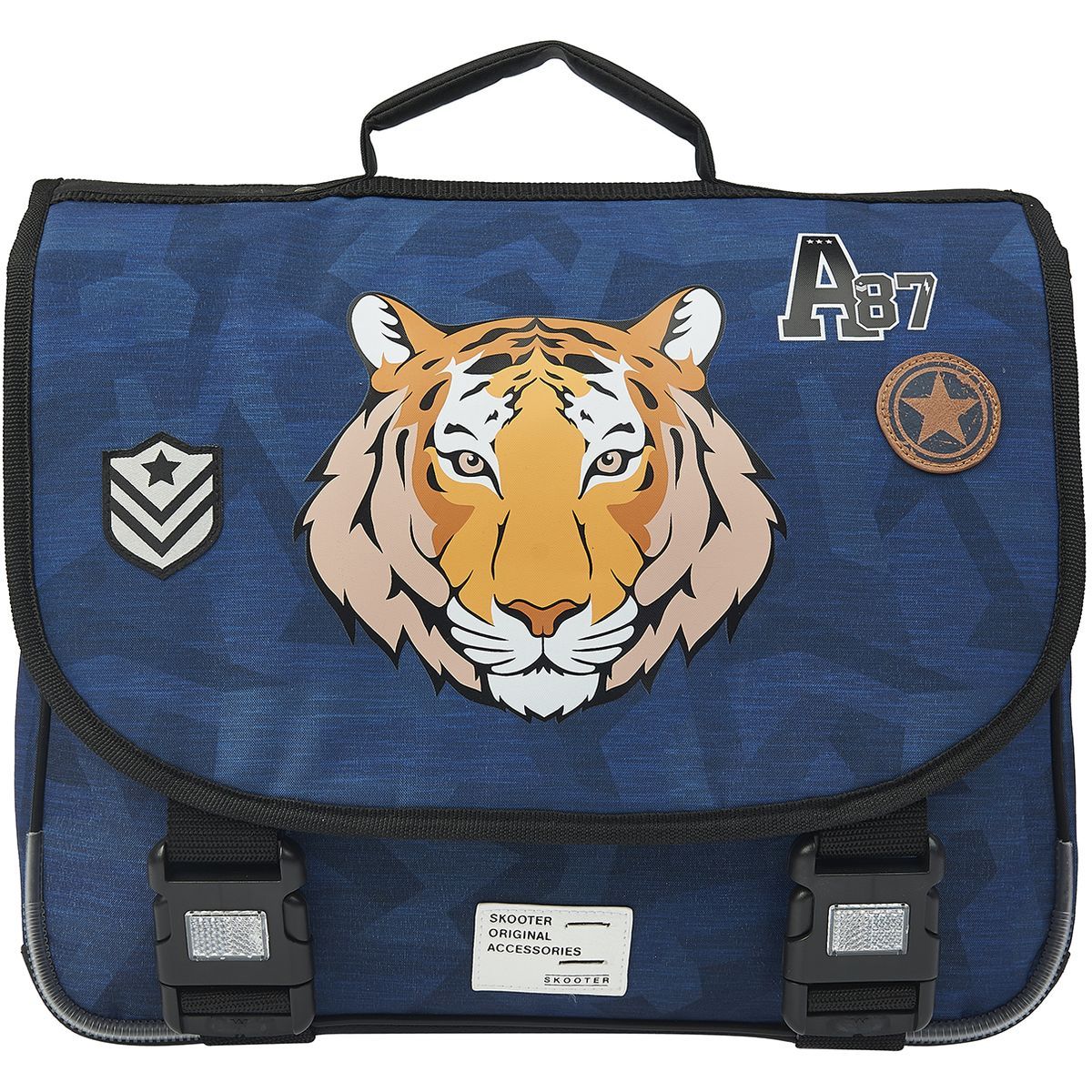 SKOOTER Cartable 38 cm CP/CE1/CE2 bleu et noir imprimé TIGRE