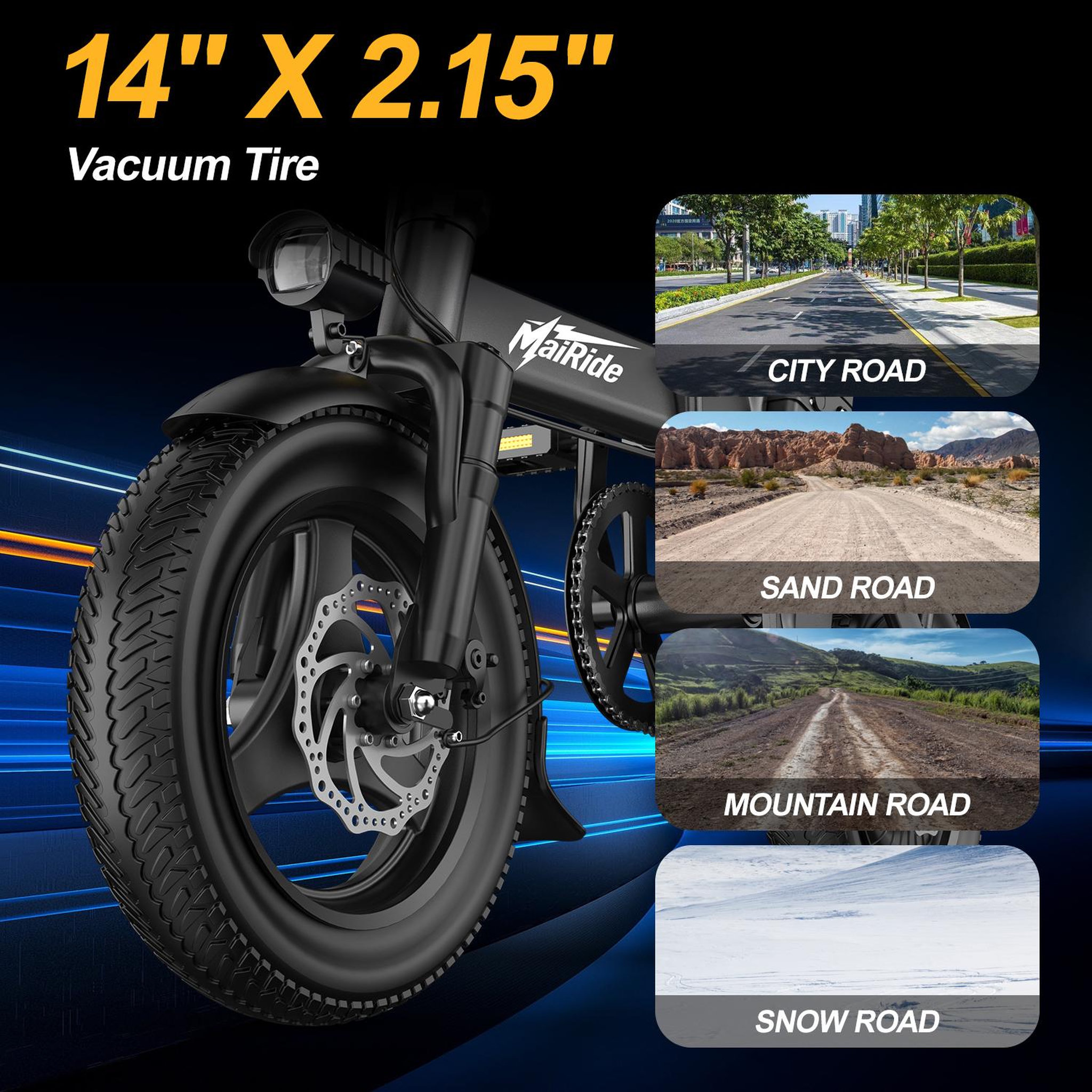 Voir la diapositive 5 : MAIRIDE Vélo électrique pliable mairide f6, batterie amovible 480 wh, écran lcd, noir