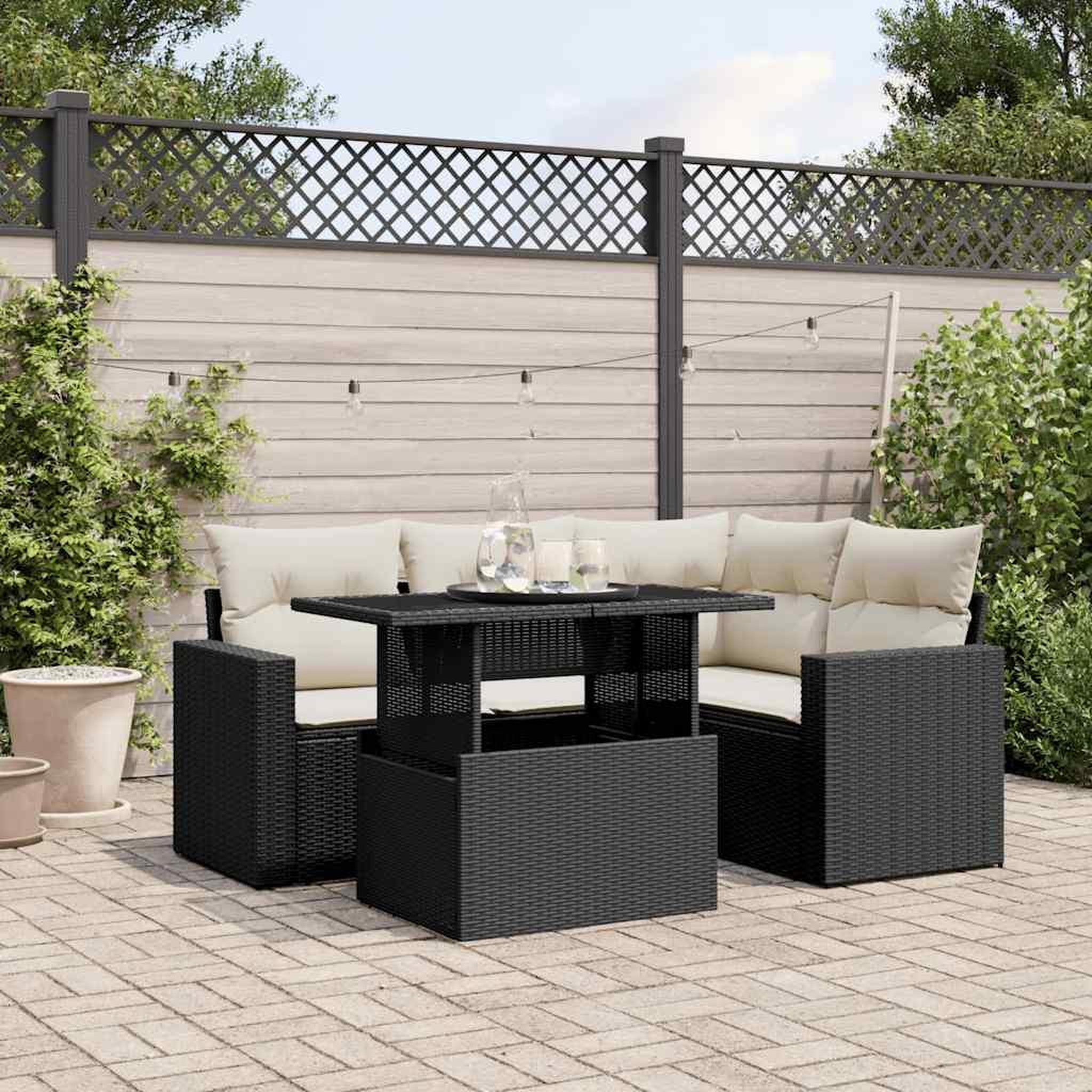 VIDAXL Salon de jardin 5 pcs avec coussins noir resine tressee