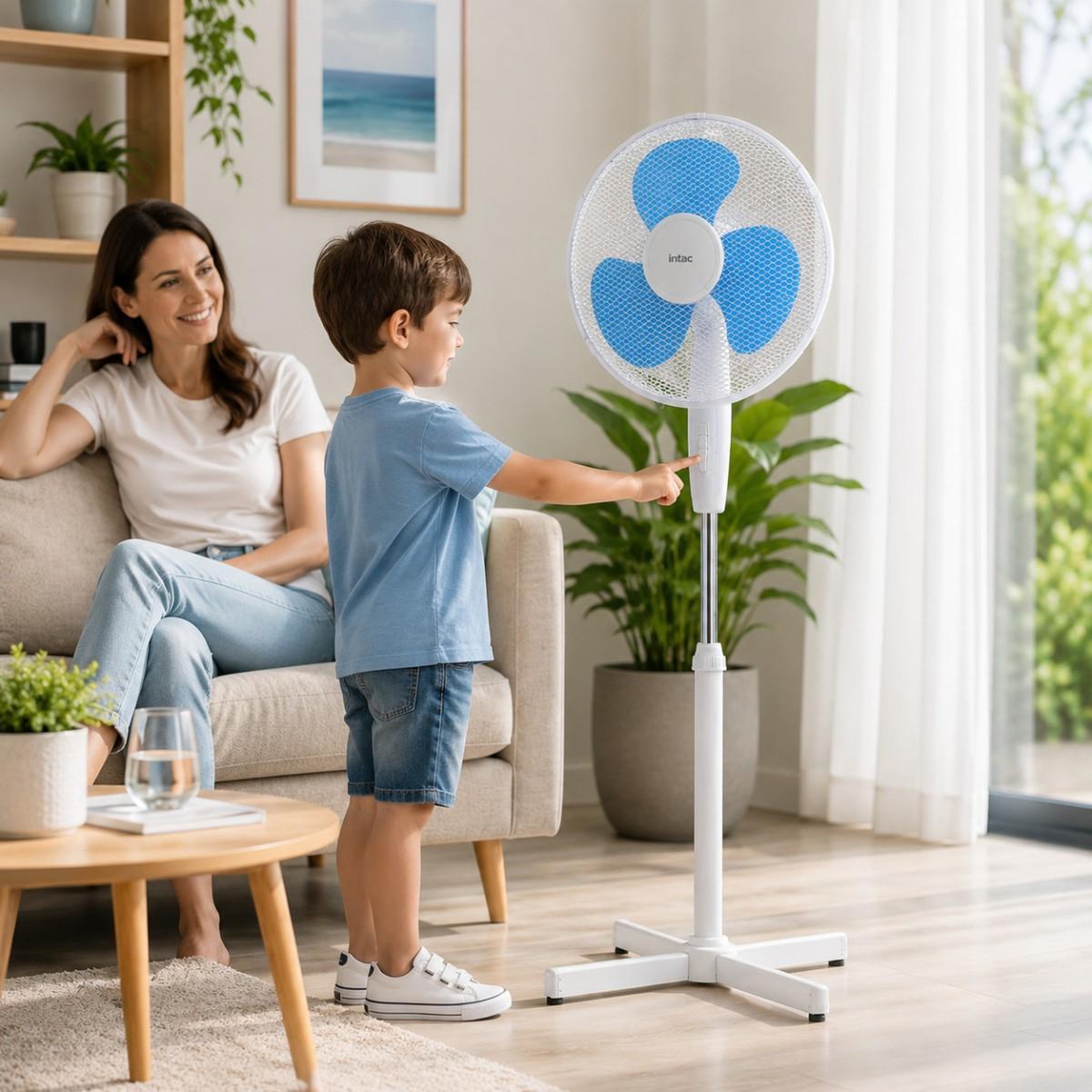 Voir la diapositive 3 : INTEC Ventilateur sur pied 45w ø40cm oscillant 3 vitesses hauteur réglable rafraîchissement anti canicule