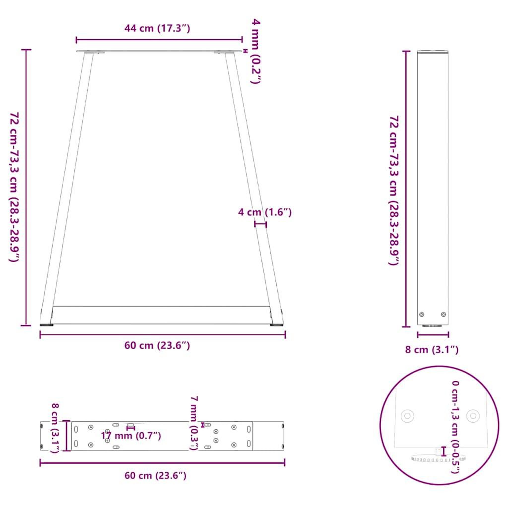 Voir la diapositive 6 : VIDAXL Pieds de table basse forme de V 2 pcs noir 60x(72-73) cm acier