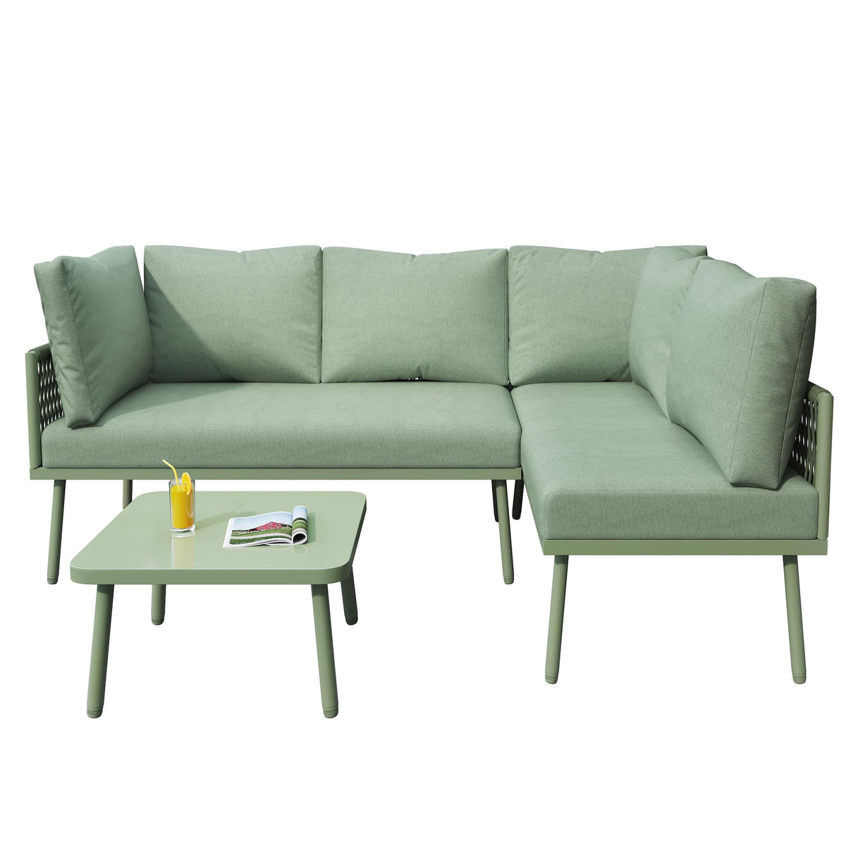 MERAX Salon de jardin 4 places en métal avec 2 canapés et 1 table, coussins et pieds réglables