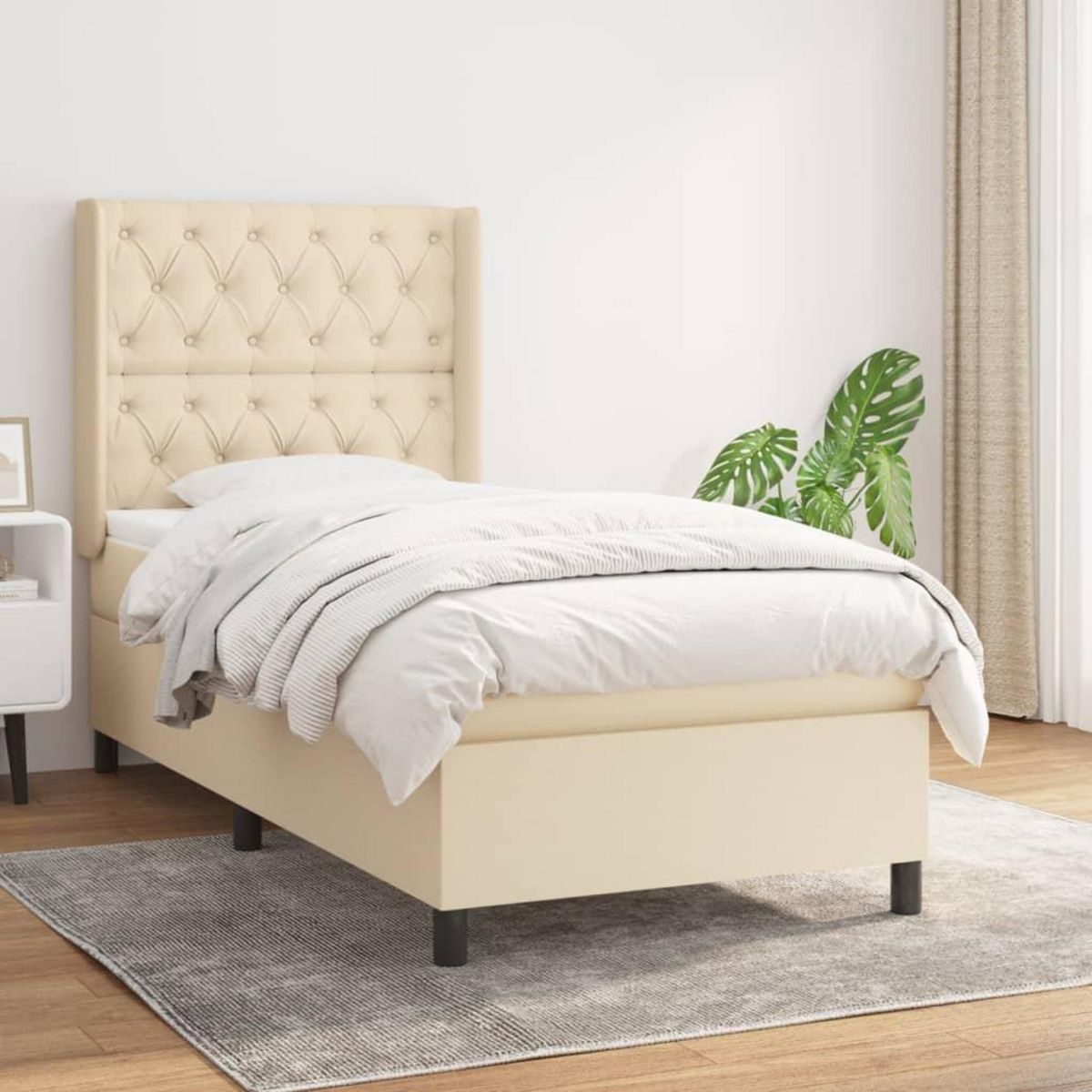VIDAXL Sommier a lattes de lit avec matelas Creme 80x200 cm Tissu