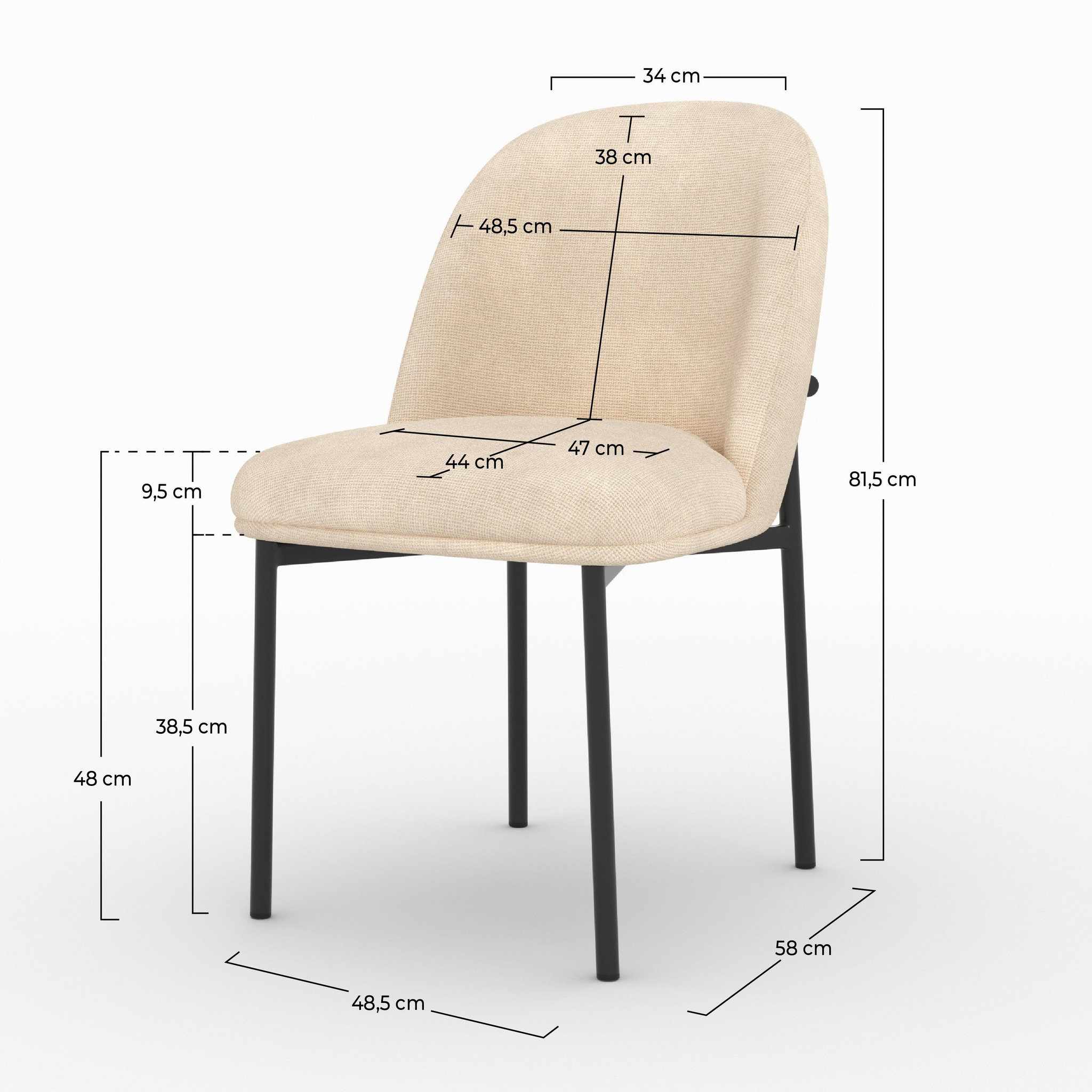Voir la diapositive 4 : MAISON PAVANE Lot de 2 chaises en tissu beige et pieds métal noir-noah