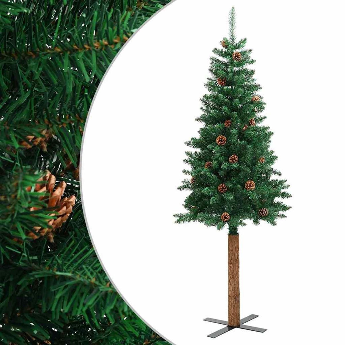 VIDAXL Sapin de Noël mince avec bois veritable et cones vert 180cm PVC