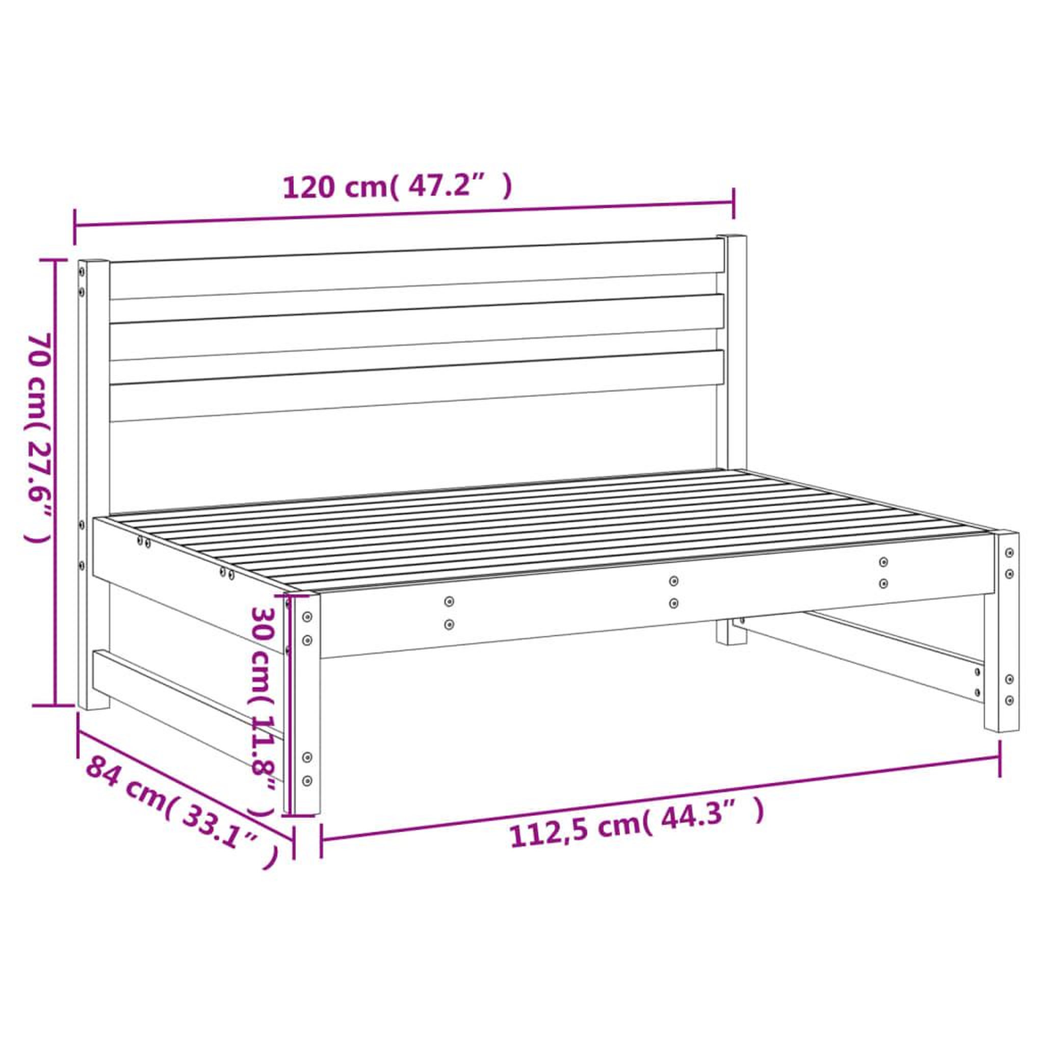 Voir la diapositive 6 : VIDAXL Canape central de jardin 120x80 cm bois de pin impregne