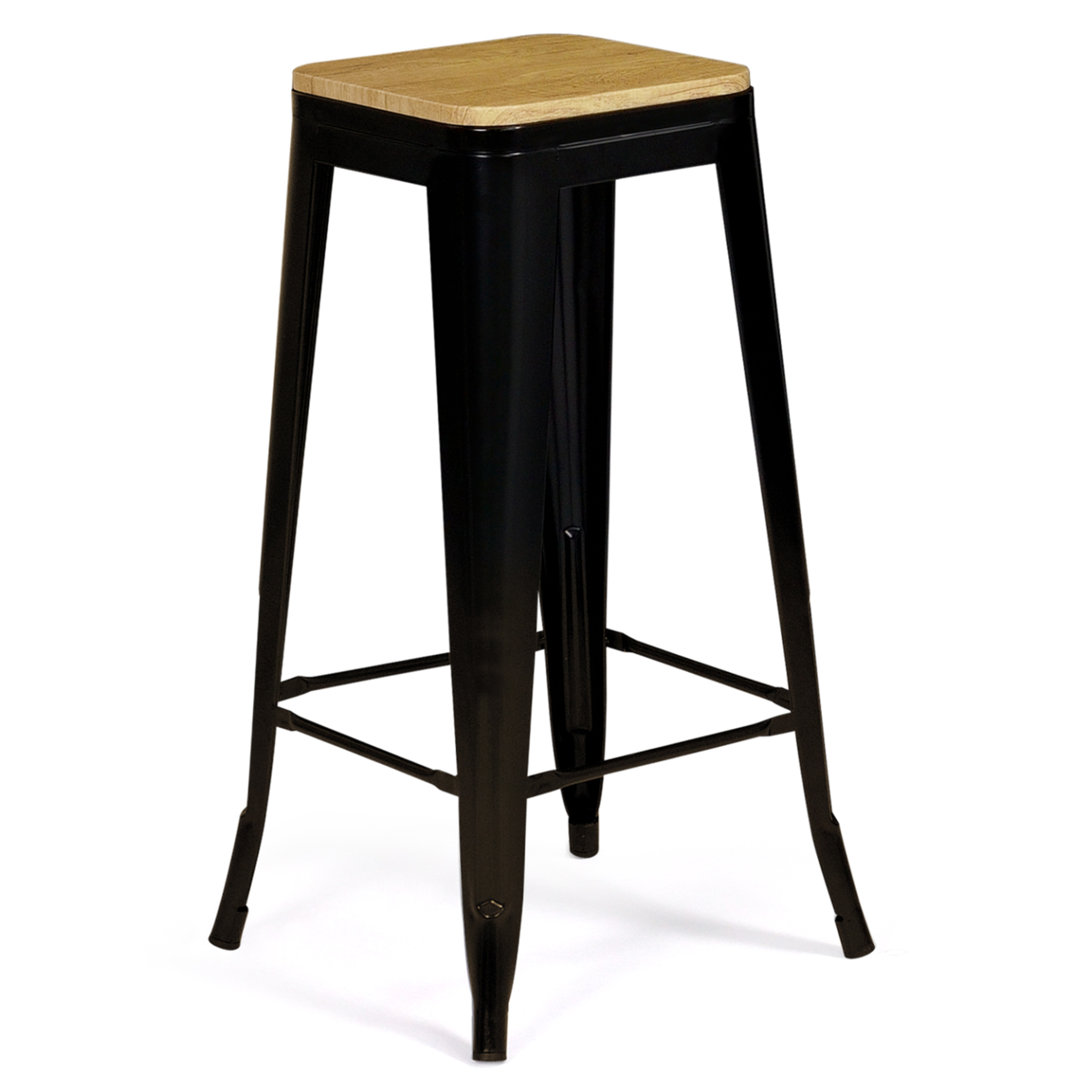 Voir la diapositive 4 : ID MARKET Lot de 4 tabourets de bar leny métal noir mat assise bois empilable aspect brut factory