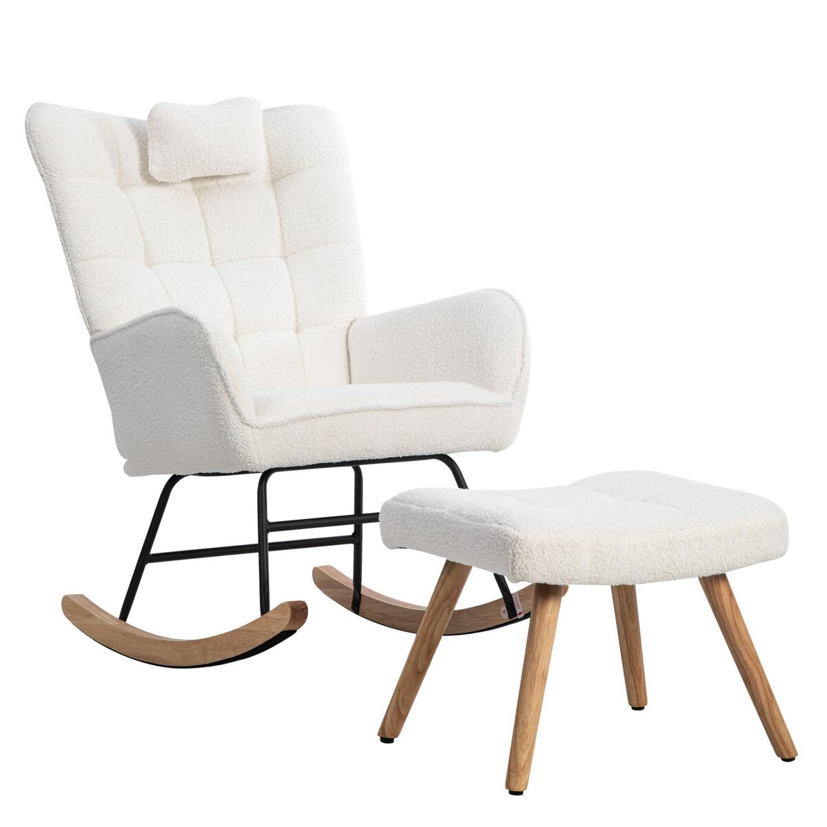 MERAX Rocking-chair Fauteuil à Bascule Avec 1 Repose-pieds Et 1 Oreiller Blanc