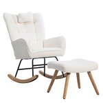 MERAX Rocking-chair Fauteuil à Bascule Avec 1 Repose-pieds Et 1 Oreiller Blanc