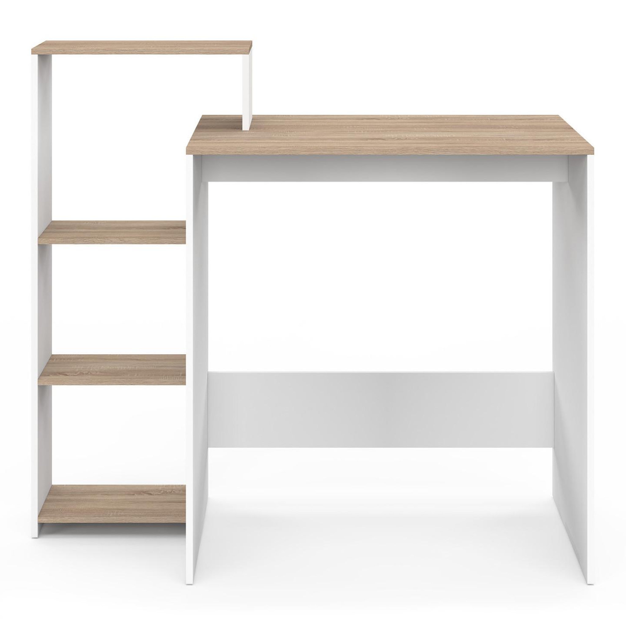 Voir la diapositive 4 : ID MARKET Bureau avec étagères modulables latérales lilian bois façon hêtre et blanc
