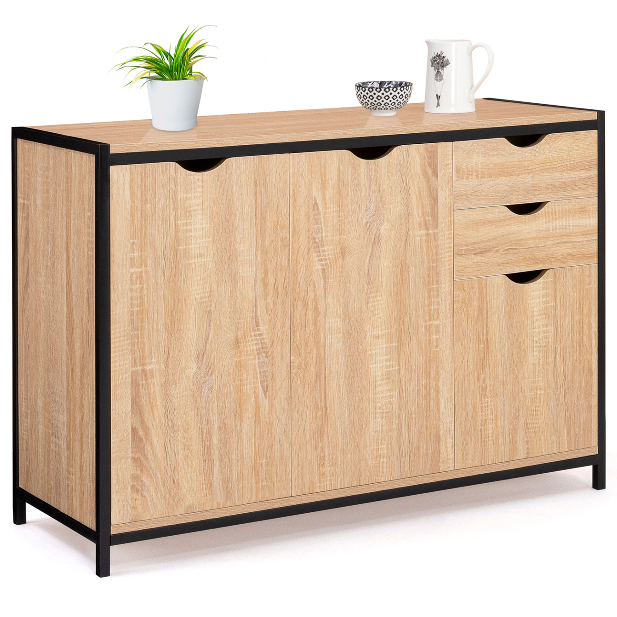 ID MARKET Buffet bas 110 cm DETROIT avec placards et tiroirs design industriel