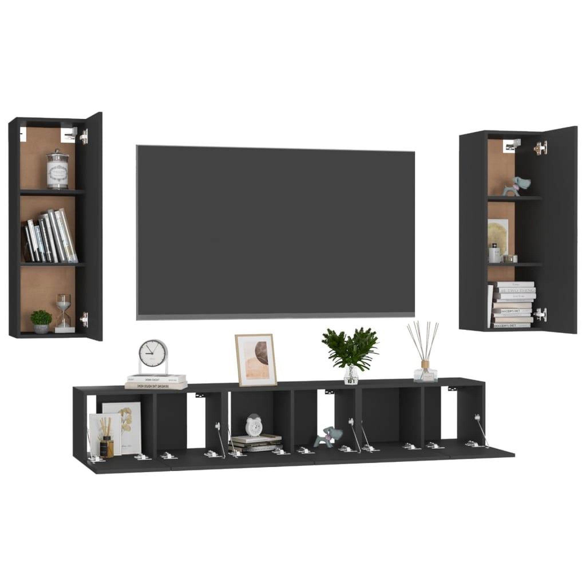 Voir la diapositive 3 : VIDAXL Ensemble de meubles TV 5 pcs Noir Bois d'ingenierie