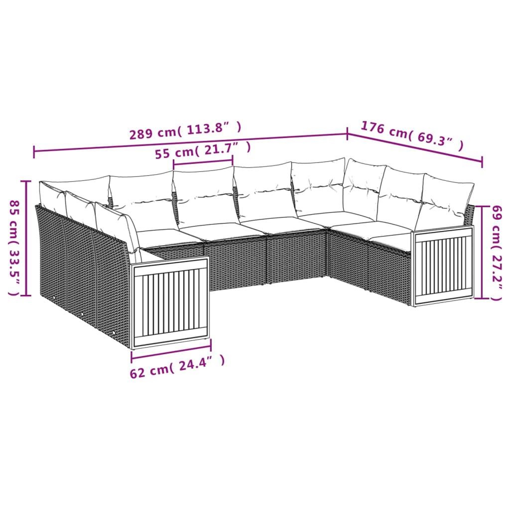 Voir la diapositive 4 : VIDAXL Salon de jardin avec coussins 9 pcs beige resine tressee