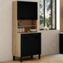 Voir la diapositive 2 : ID MARKET Buffet de cuisine 80 CM CINA 4 portes + tiroir façon hêtre et noir