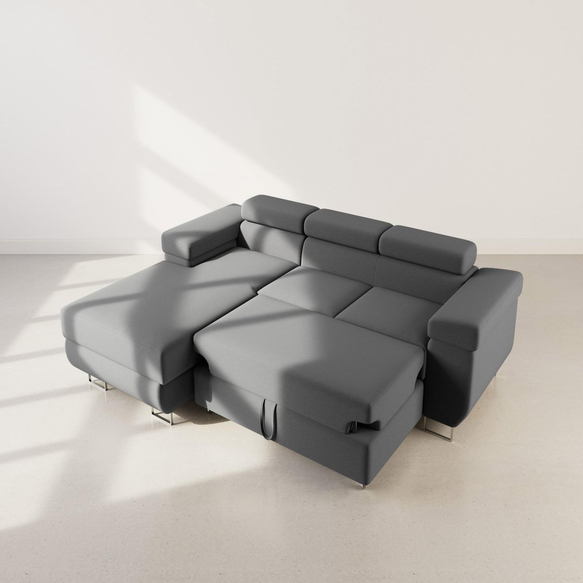 BEST MOBILIER Pablo - canapé d'angle gauche - 6 places - convertible avec coffre et têtières réglables - en velours