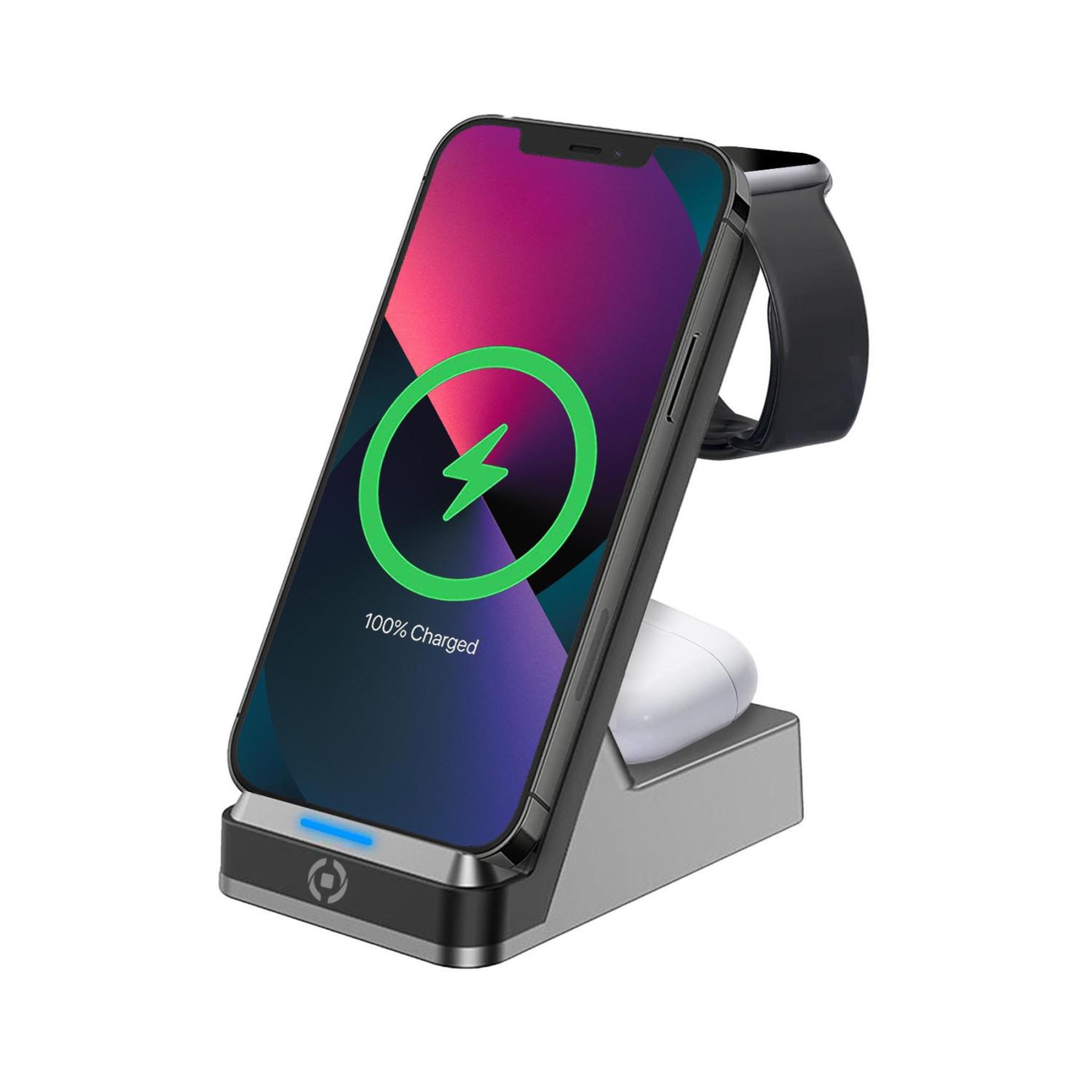 CELLY Celly wlstand3in1bk chargeur d'appareils mobiles caméra numérique, manettes de jeu, écouteurs, téléphone portable, chargeur électrique, smartphone, smartwatch, tablette, montre, portables gris secteur recharge sans fil intérieure