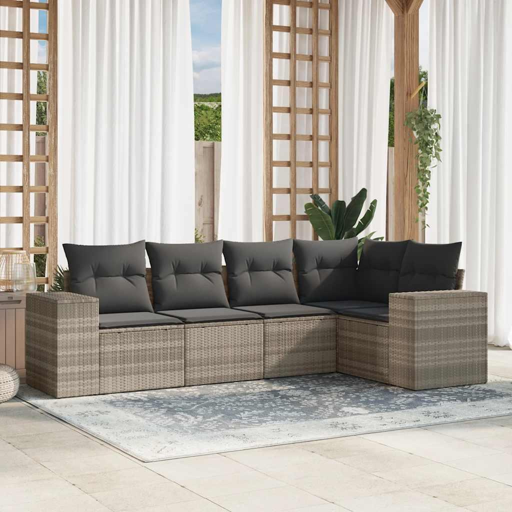 VIDAXL Salon de jardin 5 pcs avec coussins gris clair resine tressee