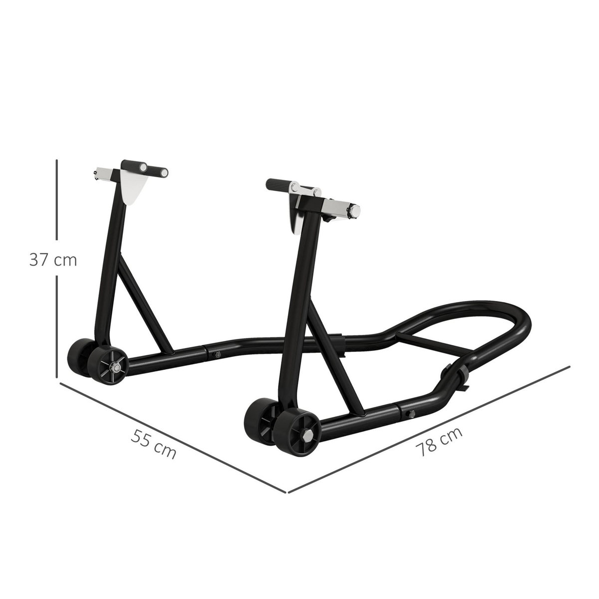 HOMCOM Support béquille de moto arrière support de roue lève moto arrière sur roulettes avec bobine de bras oscillant U + L, noir