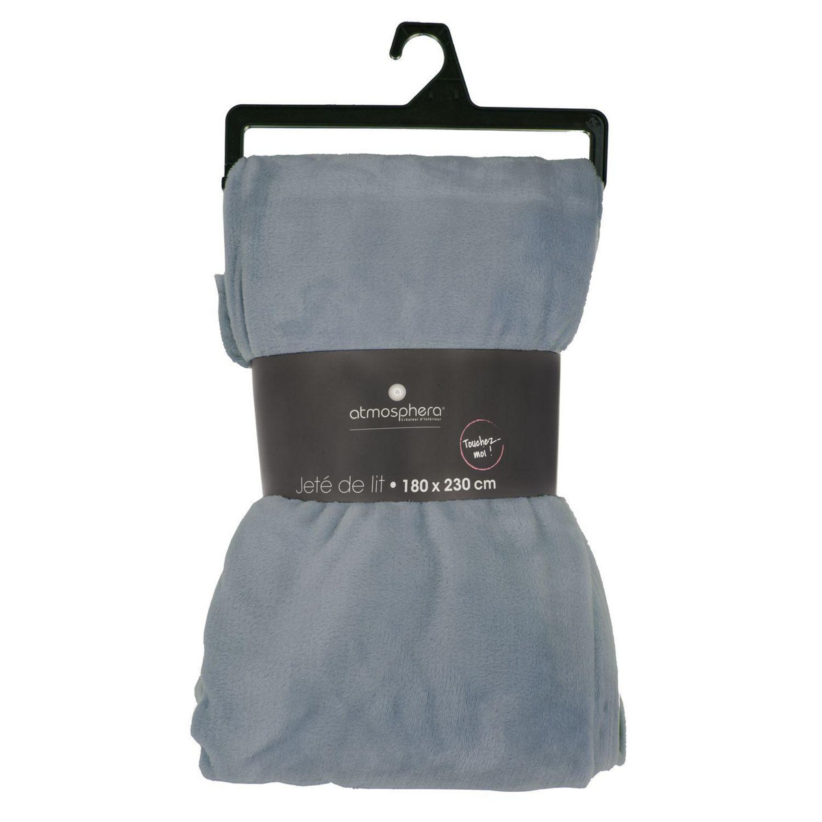 ATMOSPHERA Grand Plaid en flanelle uni - 230x180 - Bleu Orage