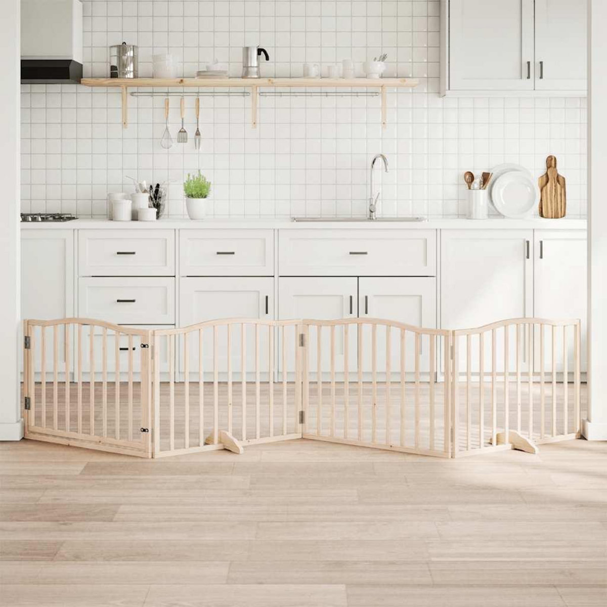 VIDAXL Barriere pour chiens avec porte 4 panneaux bois de peuplier