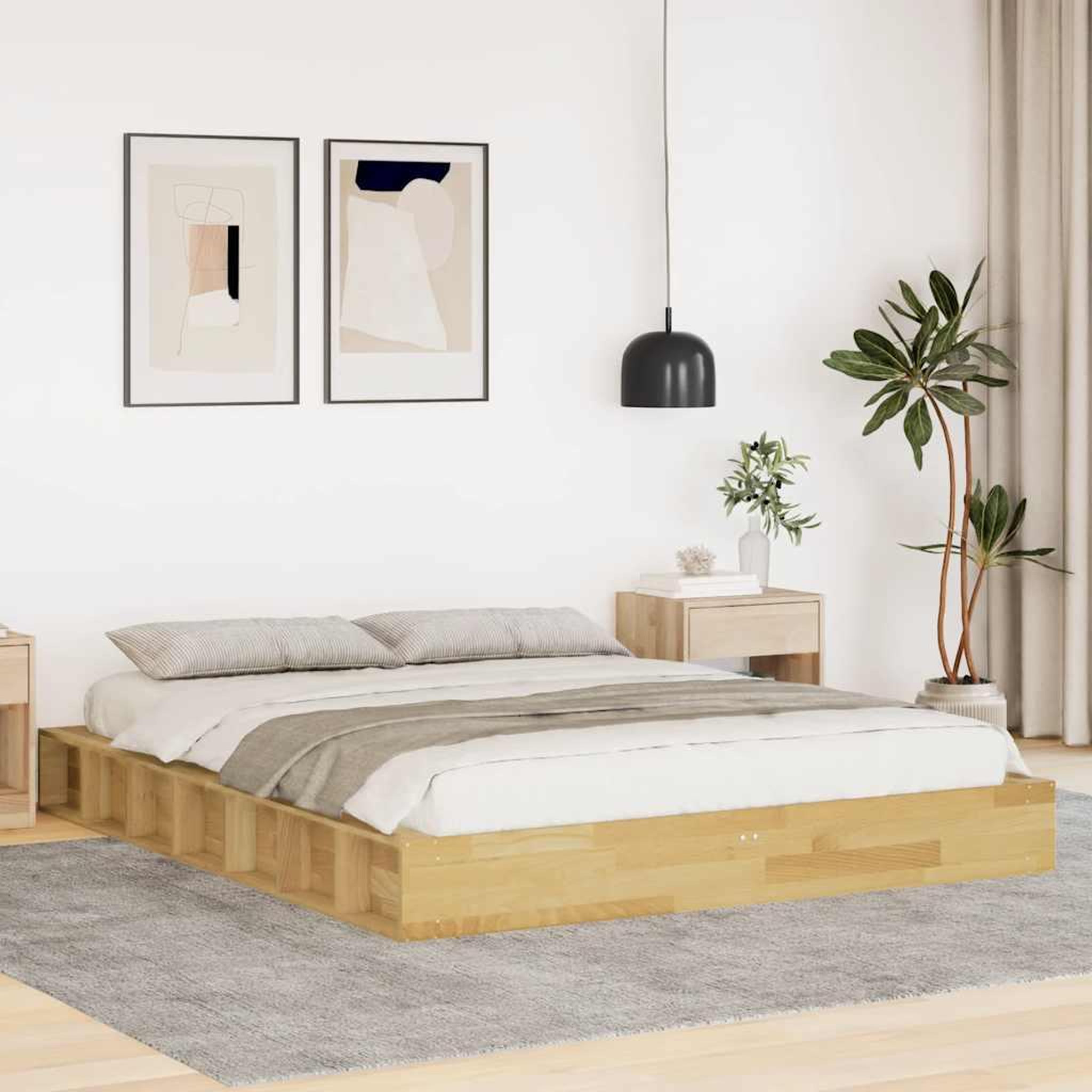 VIDAXL Cadre de lit sans matelas 140x200 cm bois massif de chene