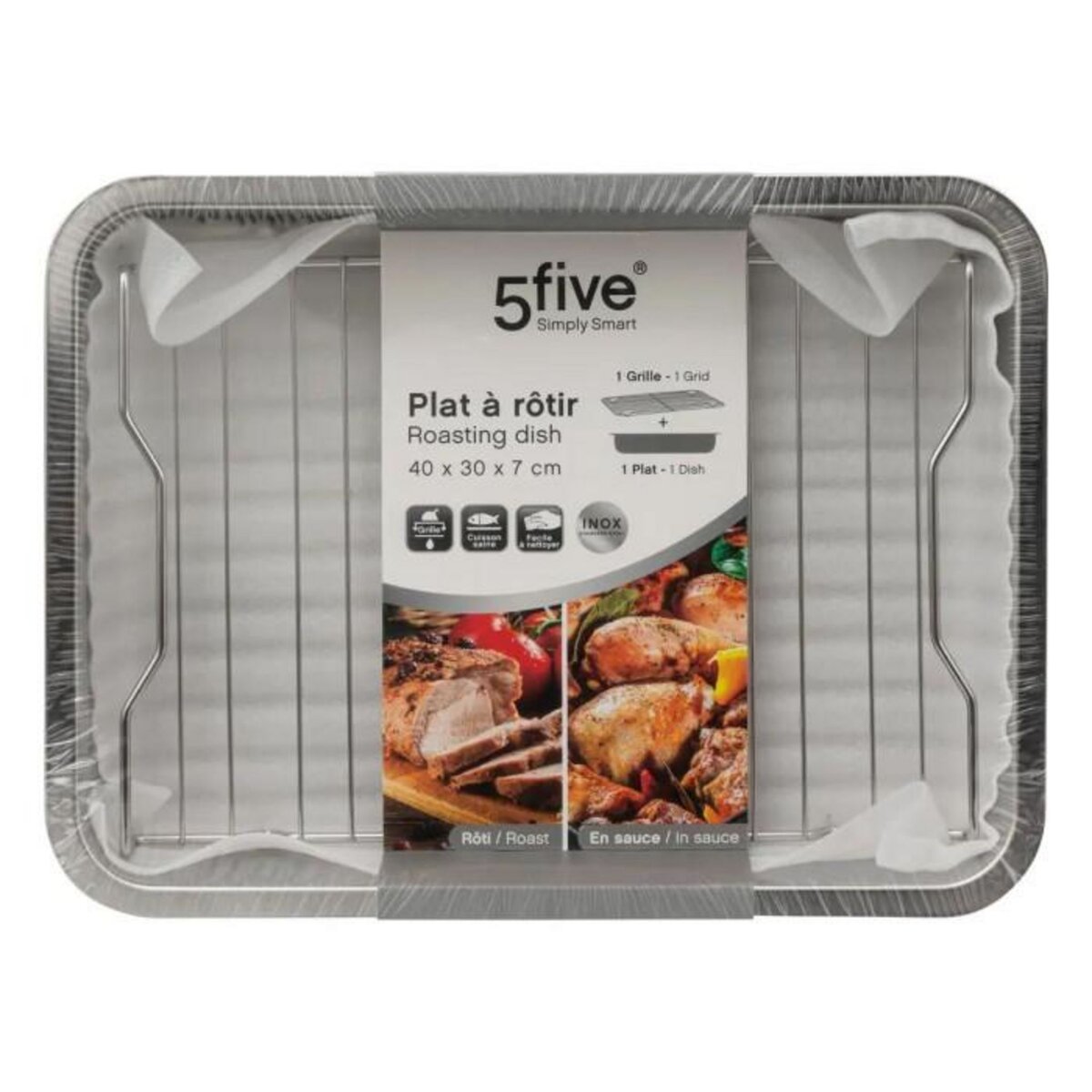 FIVE Plat à Four Avec Grille  Rôtir  39cm Argent