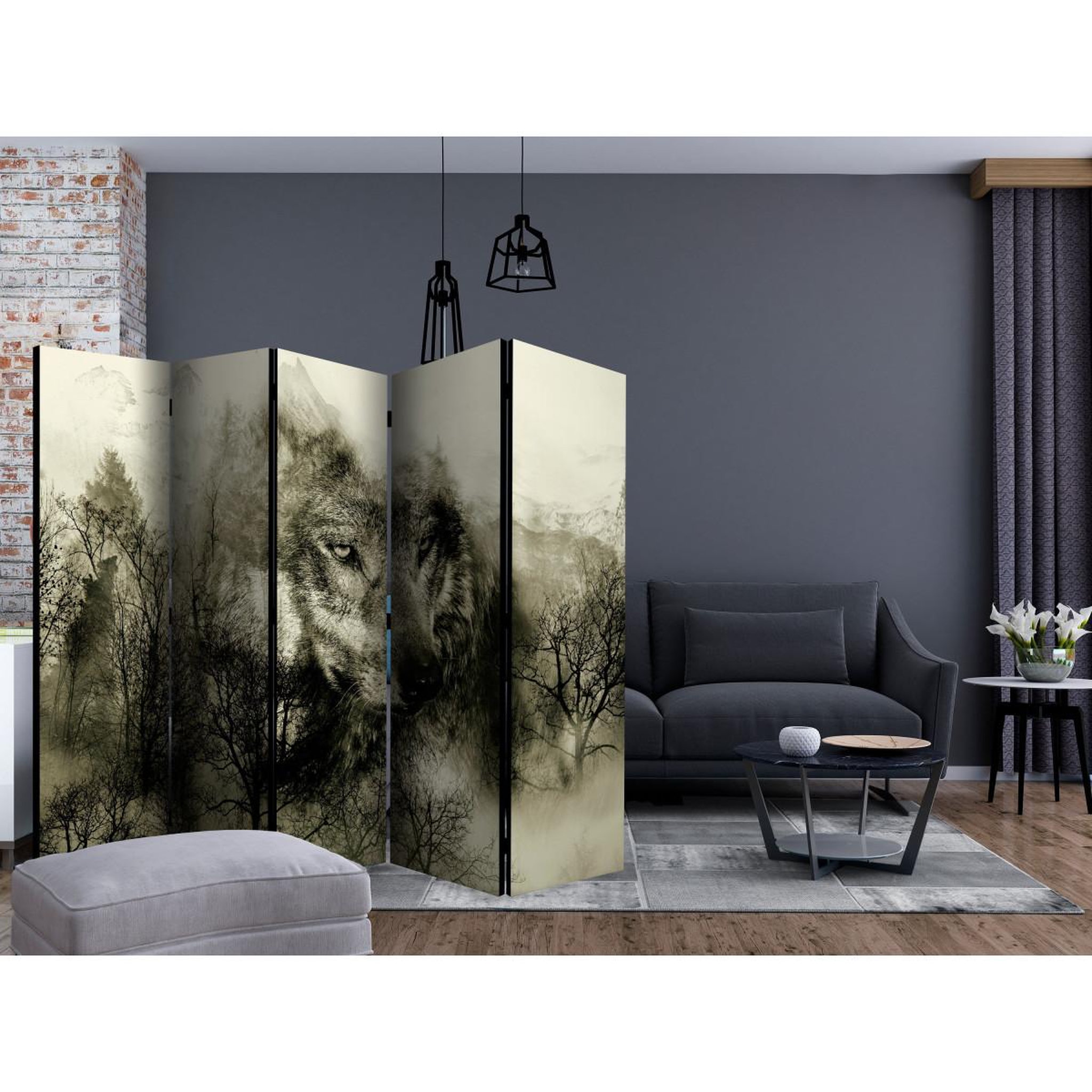 Voir la diapositive 2 : Paris Prix Paravent 5 volets  mountain predator beige  172x225cm