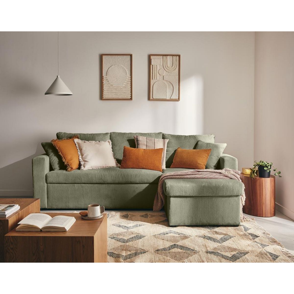 BEST MOBILIER Cyrus - canapé d'angle réversible 4 places - convertible avec coffre - en velours côtelé