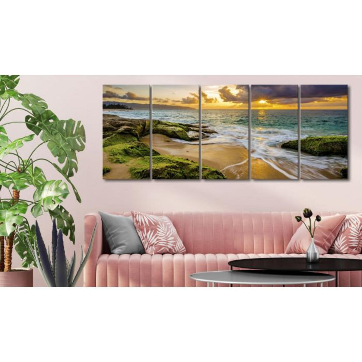 Paris Prix Tableau Imprimé 5 Panneaux  Turquoise Sea Narrow