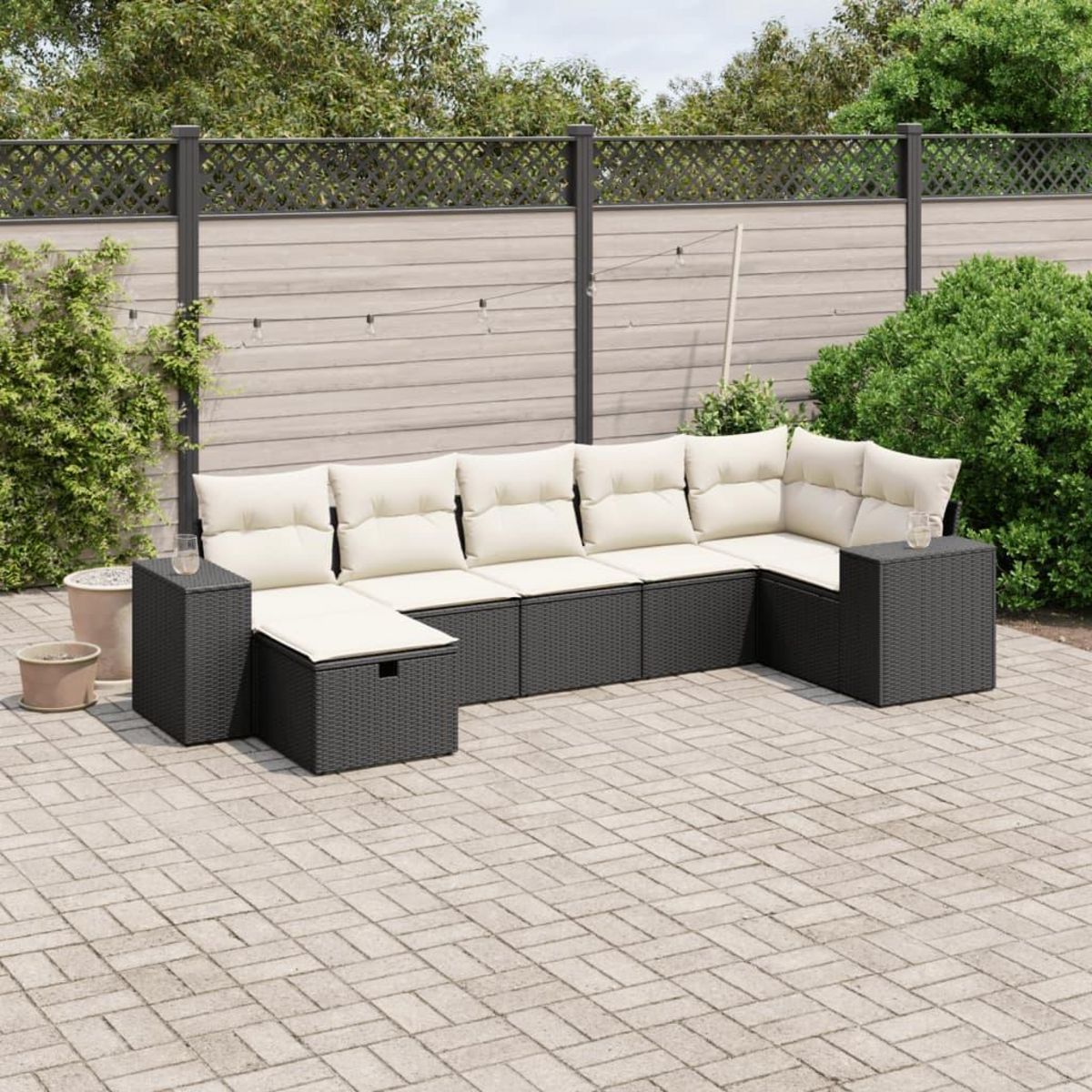VIDAXL Salon de jardin 7 pcs avec coussins noir resine tressee