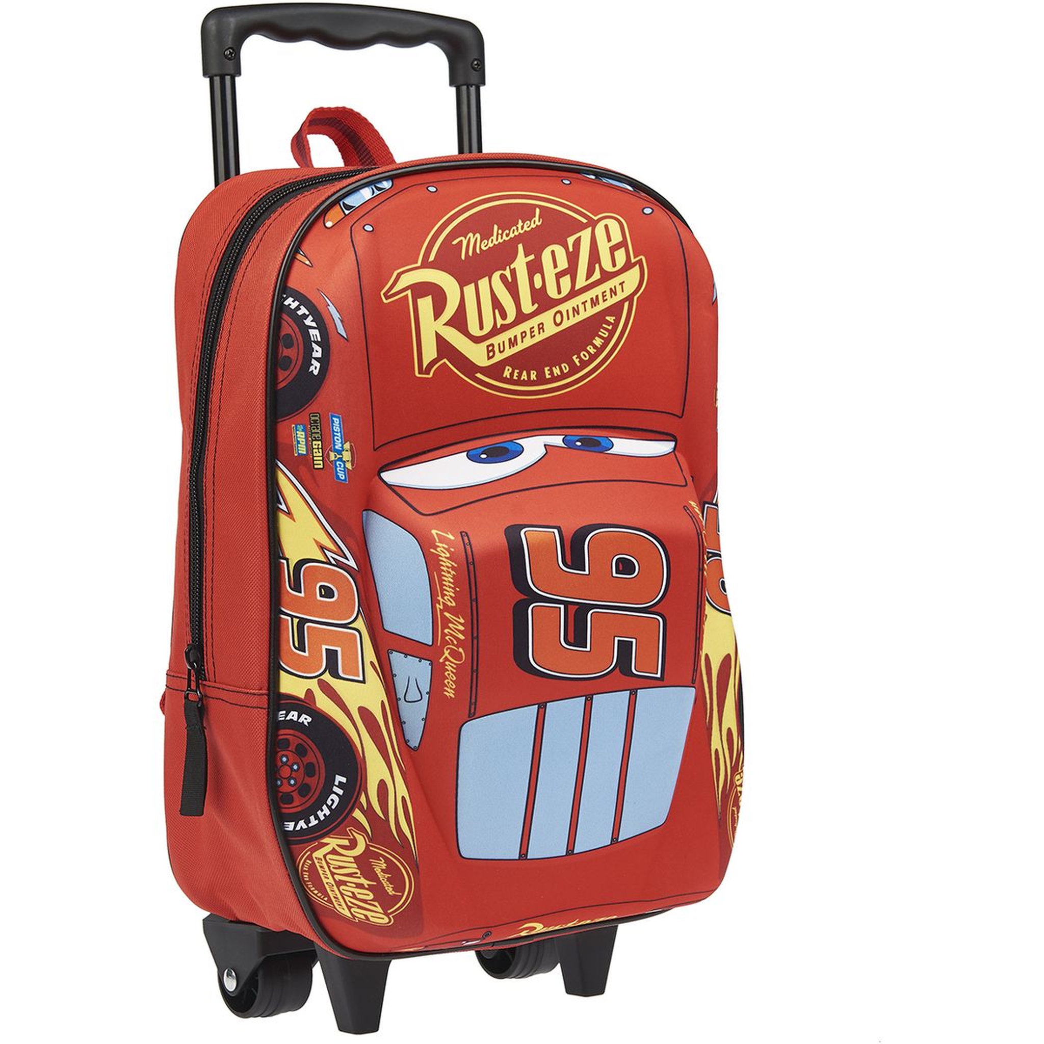 Voir la diapositive 2 : DISNEY Sac maternelle 3D à roulettes rouge Cars