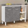 Voir la diapositive 2 : ID MARKET Buffet bas de cuisine 120 cm CINA plan de travail H.83 cm 2 portes + tiroir blanc et effet béton