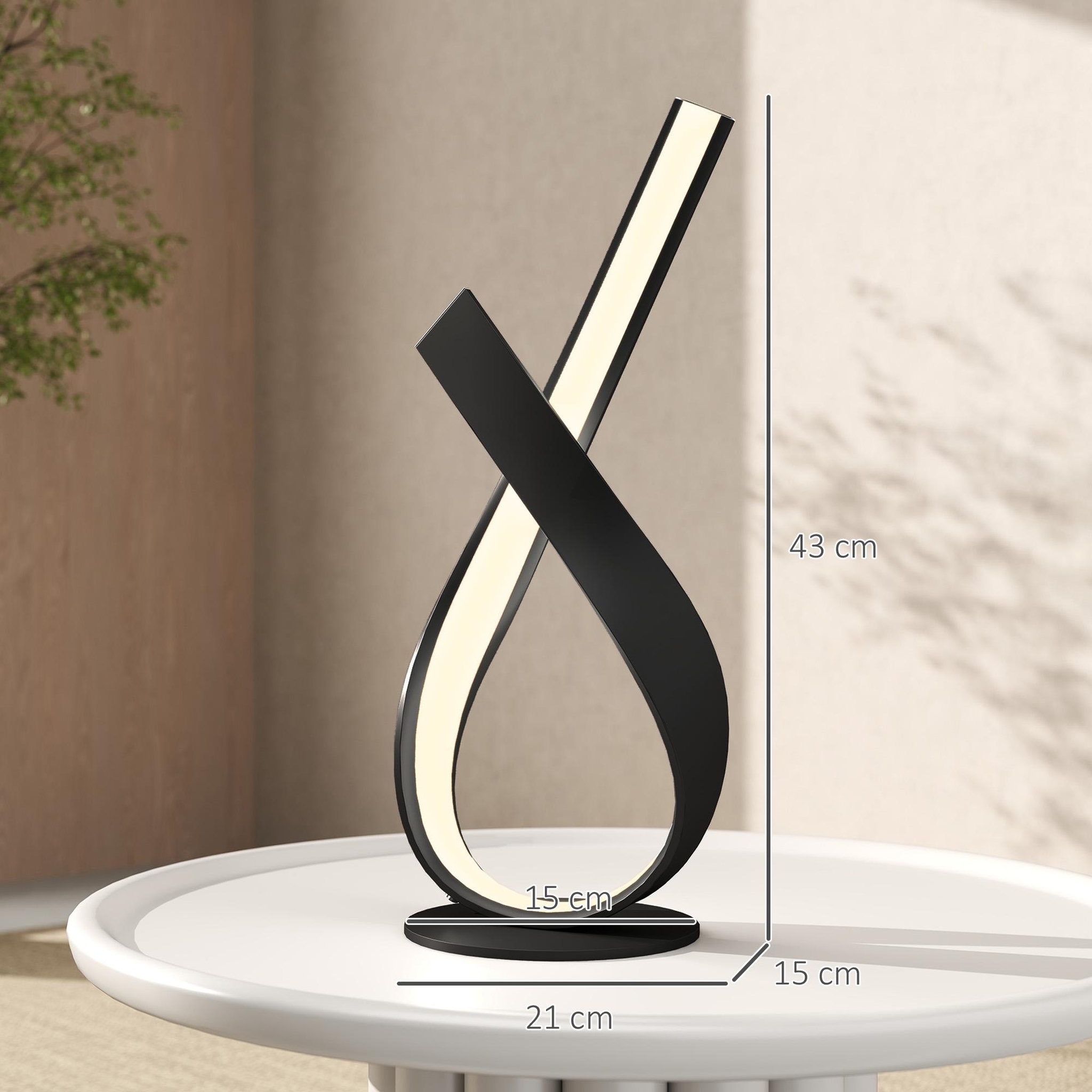 Voir la diapositive 3 : HOMCOM Lampe à poser design contemporain - lampe de table design spirale - dim. 21l x 15l x 43h cm - alu. Noir led blanc chaud
