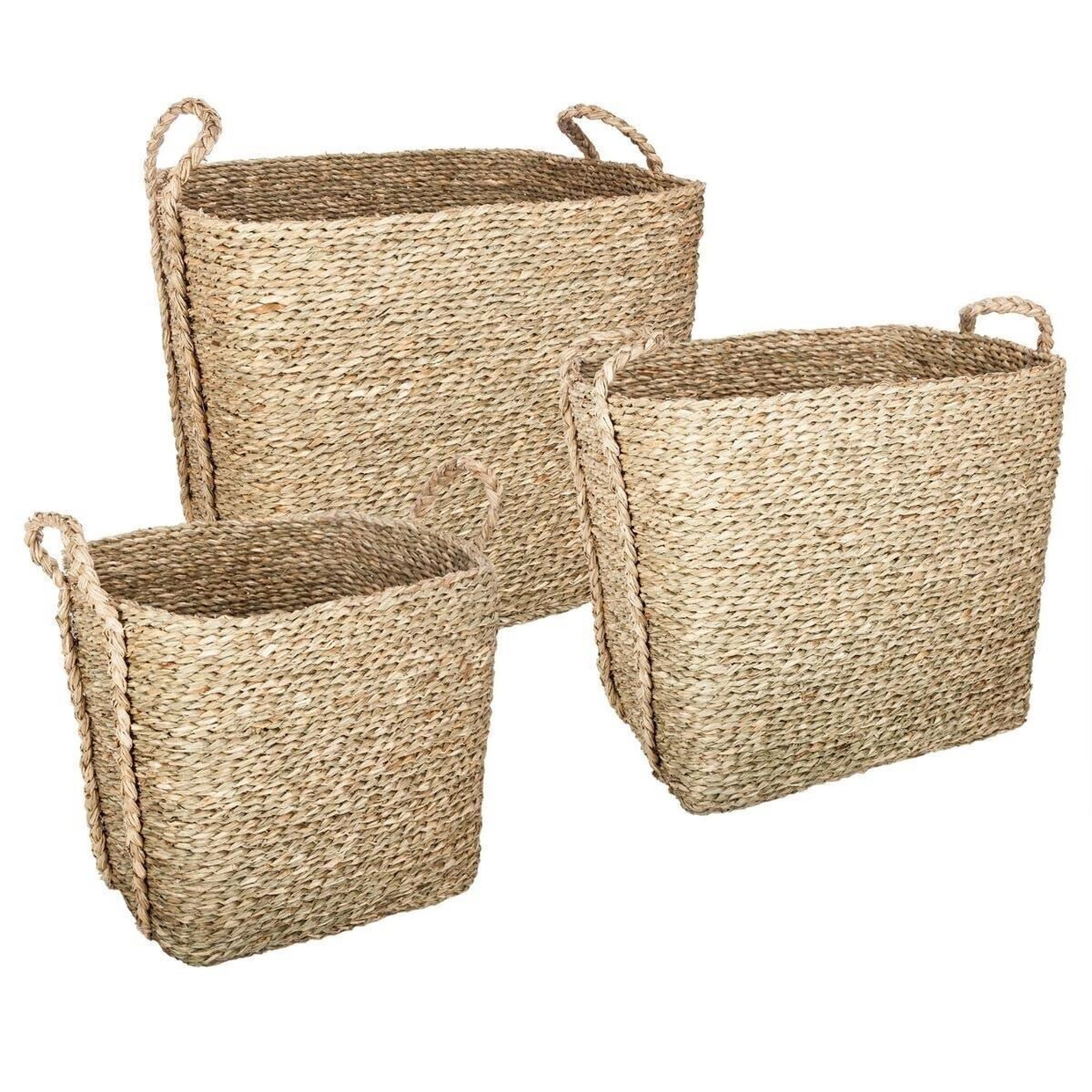 ATMOSPHERA Lot de 3 paniers de rangement à anses  seagrass  40cm naturel