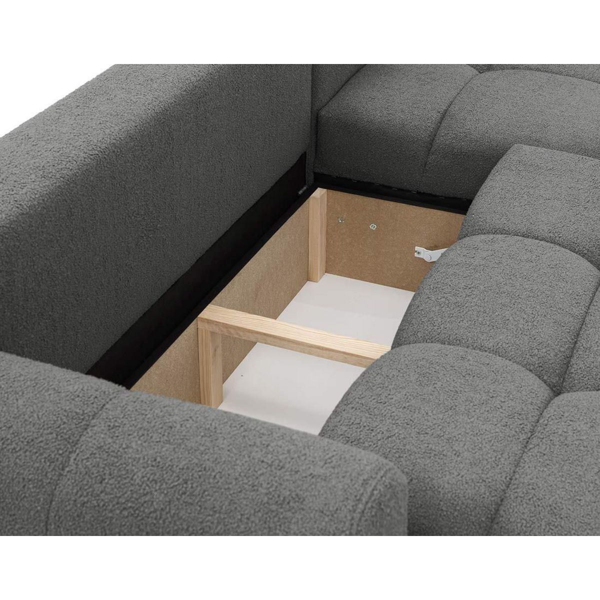 BEST MOBILIER Yulin - canapé d'angle droit 4 places convertible avec coffre en tissu bouclette