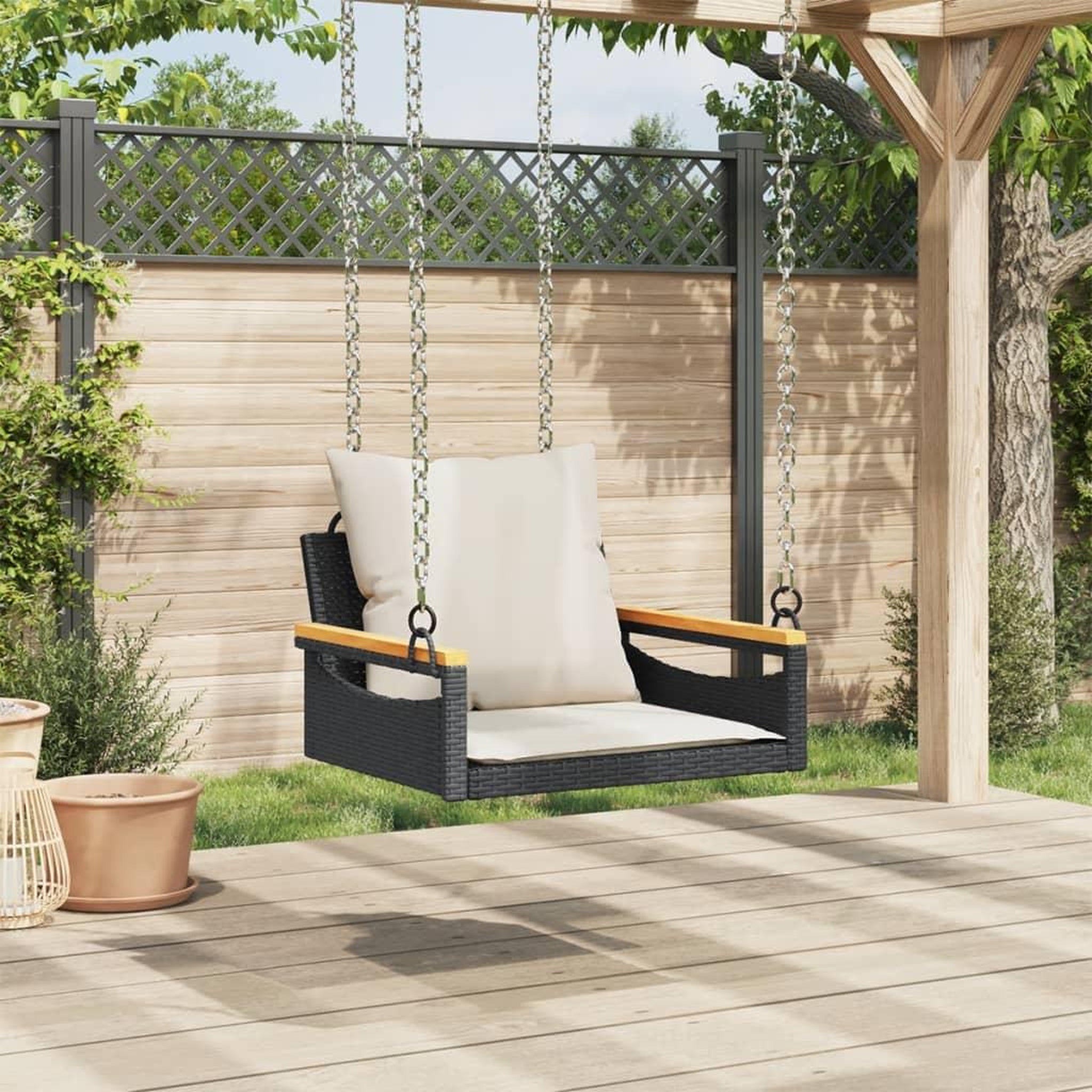 Voir la diapositive 3 : VIDAXL Balancelle avec coussins noir 63x62x40 cm resine tressee