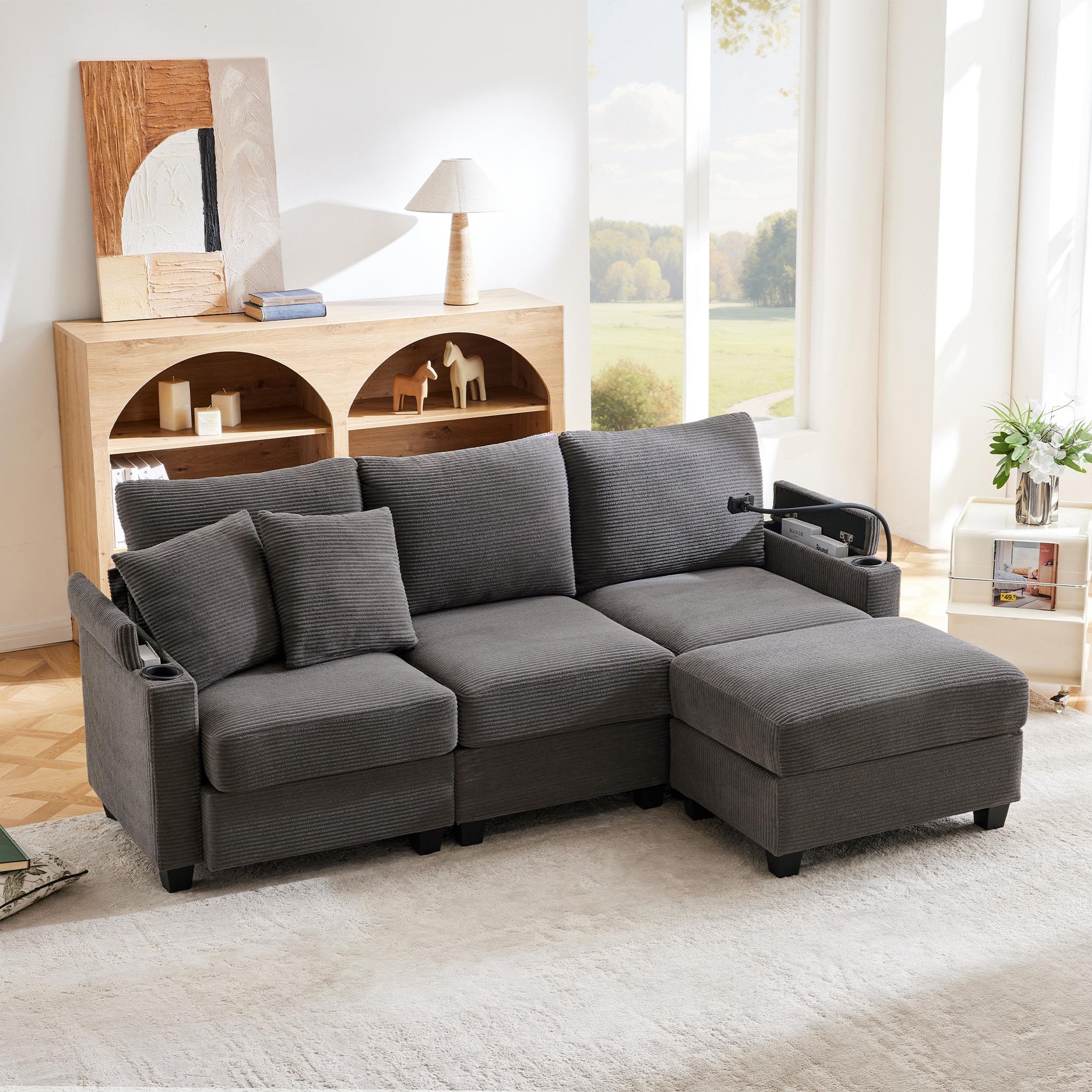 Voir la diapositive 5 : MERAX Canapé d'angle réversible fixe 4 places tissu