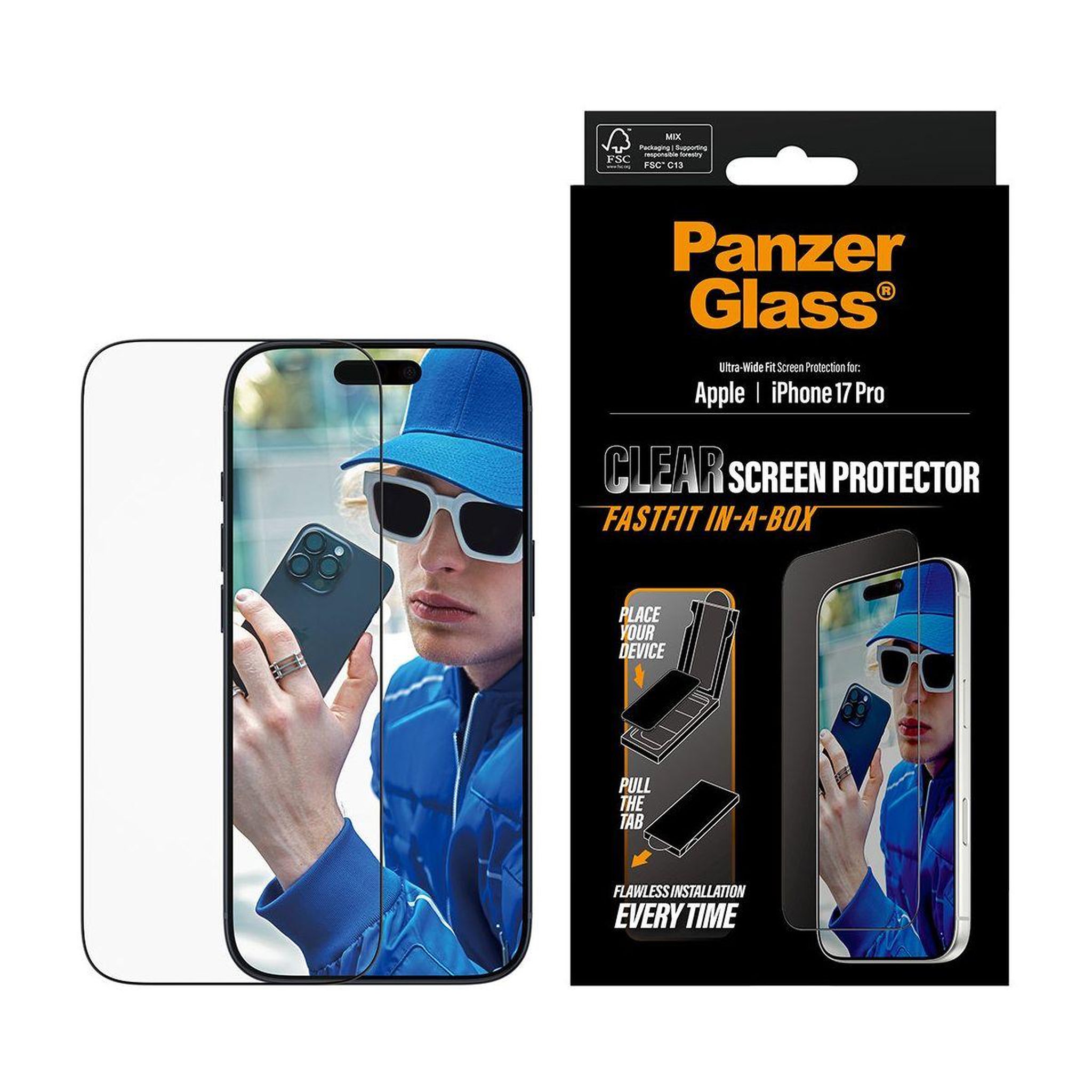 Voir la diapositive 2 : PANZERGLASS Protège écran iphone 17 pro verre trempé pose facile