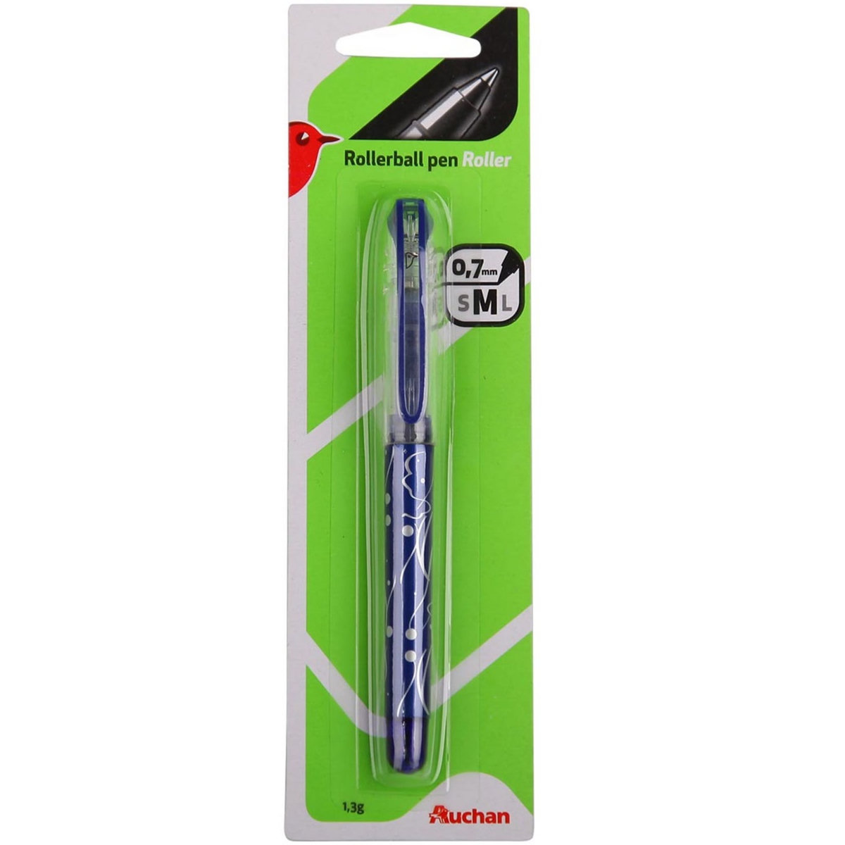 AUCHAN Stylo roller pointe moyenne 0.7mm bleu