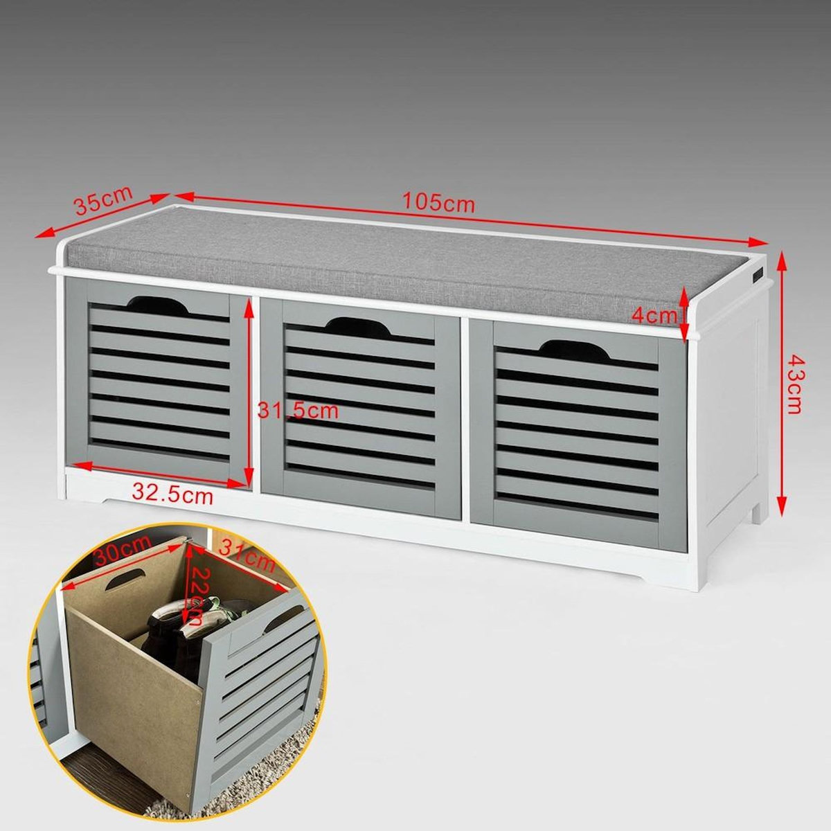 SOBUY SoBuy - Banc de rangement à trois tiroirs pour chaussures - Moderne - FSR23