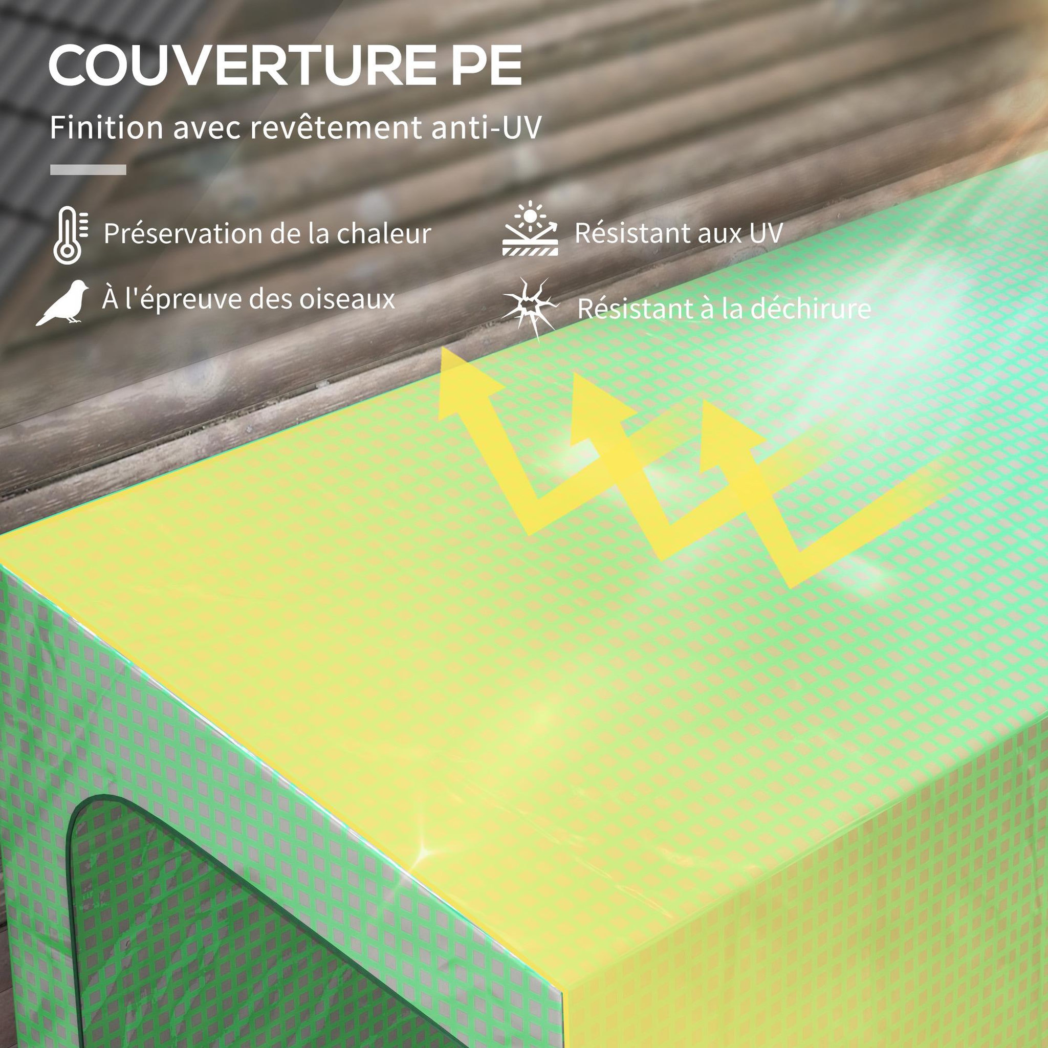 Voir la diapositive 6 : OUTSUNNY Serre de jardin adossée serre adossée dim. 2l x 0,8l x 2h m 2 portes zippées fenêtre acier pe haute densité vert