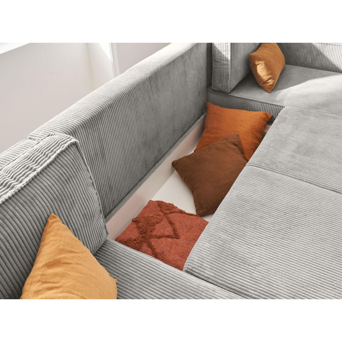 LISA DESIGN Charlie - canapé panoramique en u - 7 places - convertible avec coffre - en velours côtelé