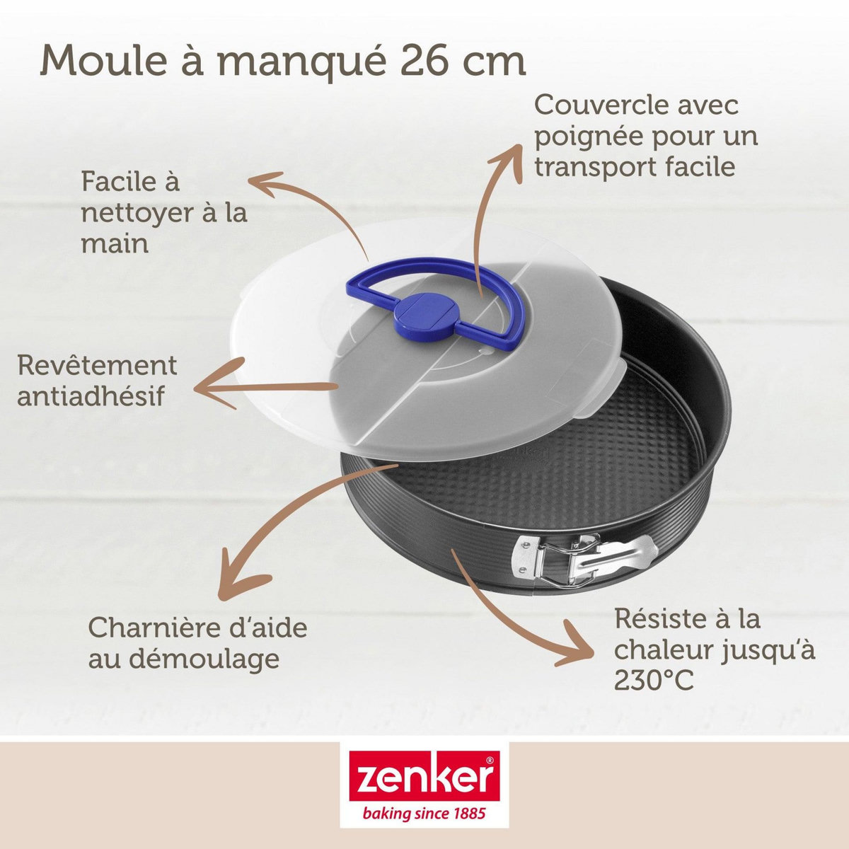 ZENKER Moule à manqué à charnière 26 cm avec couvercle de transport Zenker Pure