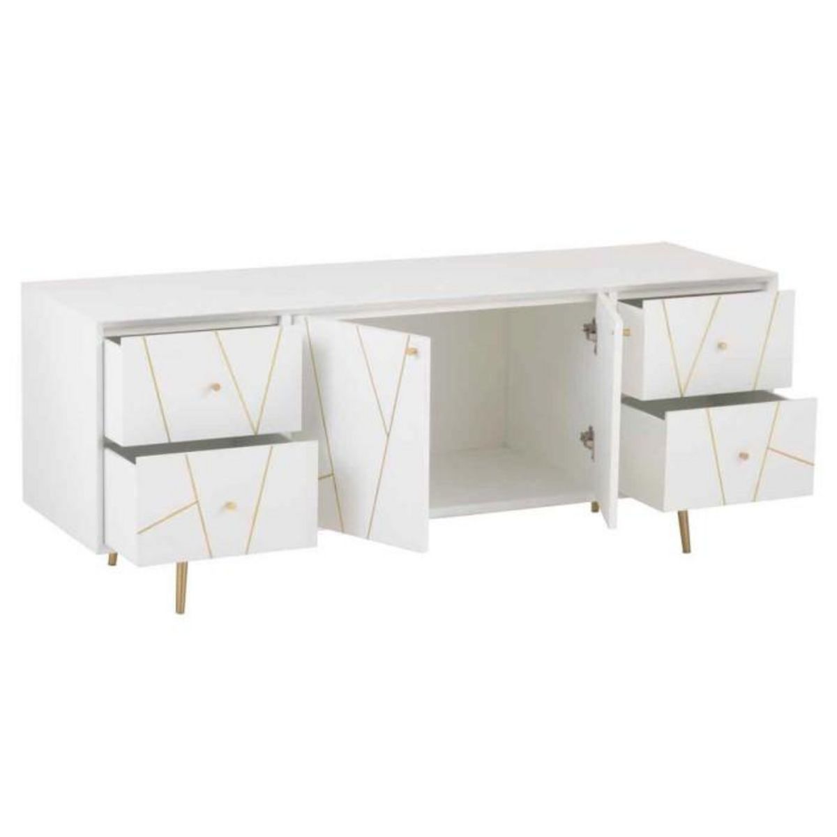 Paris Prix Buffet 4 Tiroirs & 2 Portes  Remina  150cm Blanc & Or