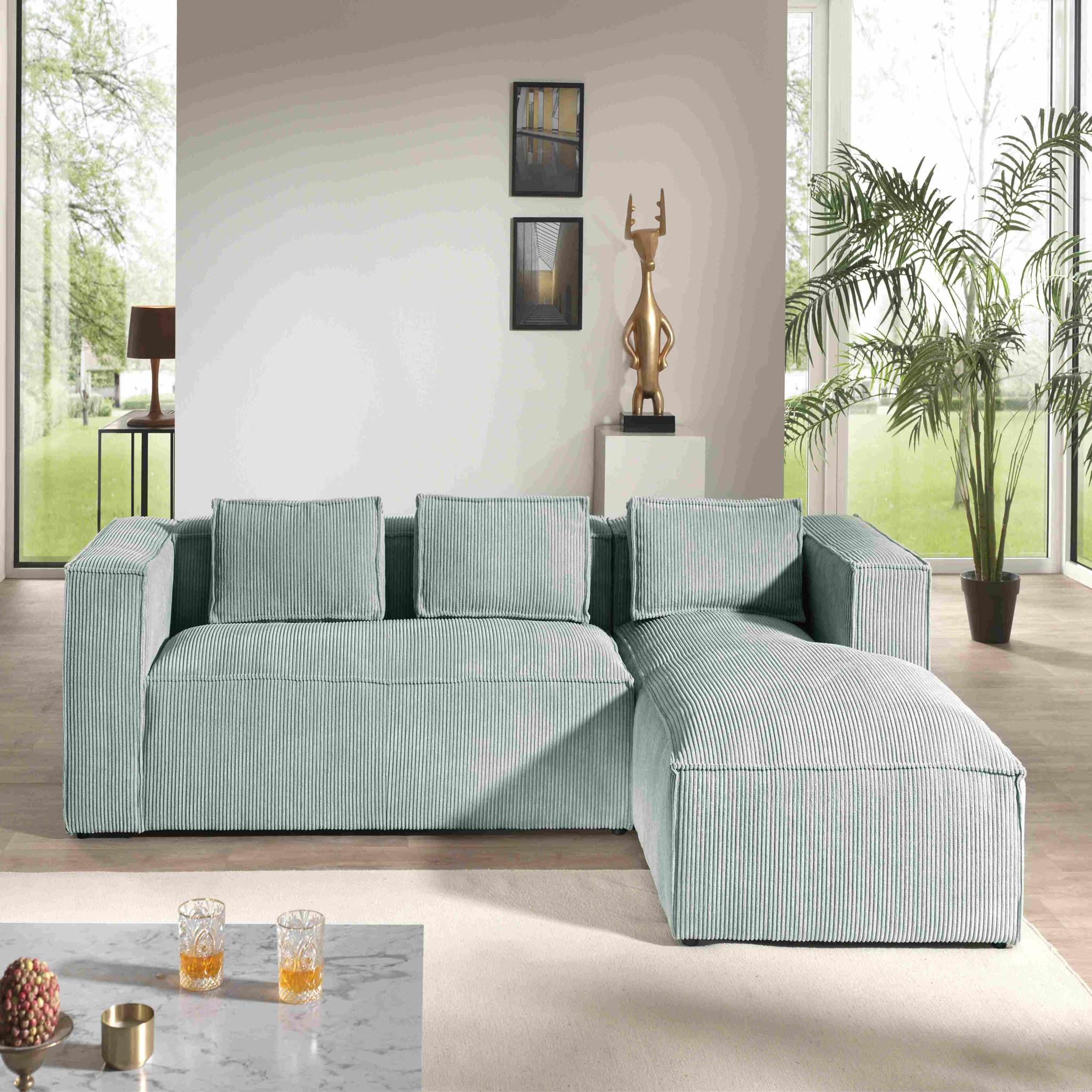 Voir la diapositive 5 : LISA DESIGN Stella - canapé d'angle - en velours côtelé - 4 places -style contemporain - droit