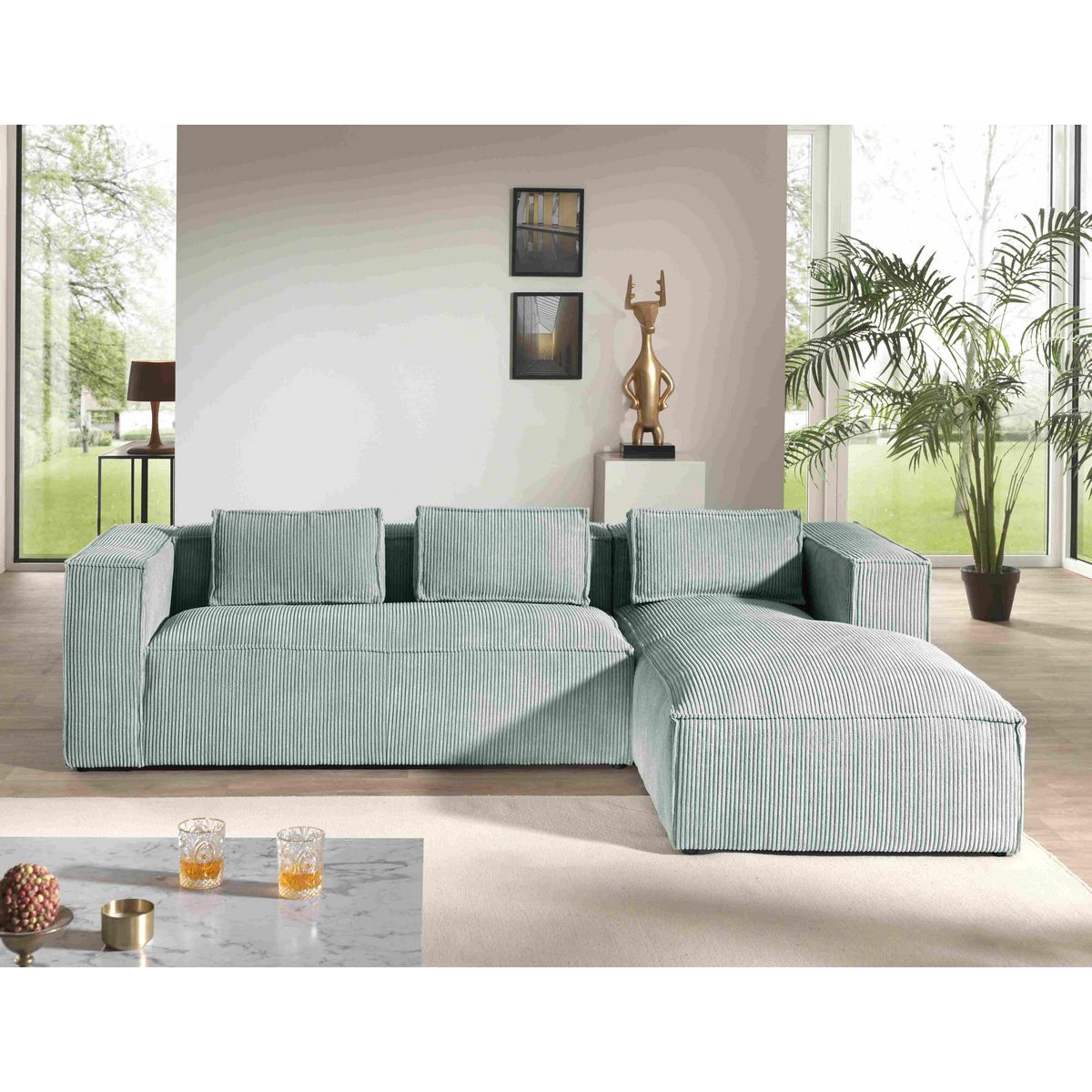 LISA DESIGN Stella - canapé d'angle - en velours côtelé - 4 places -style contemporain - droit