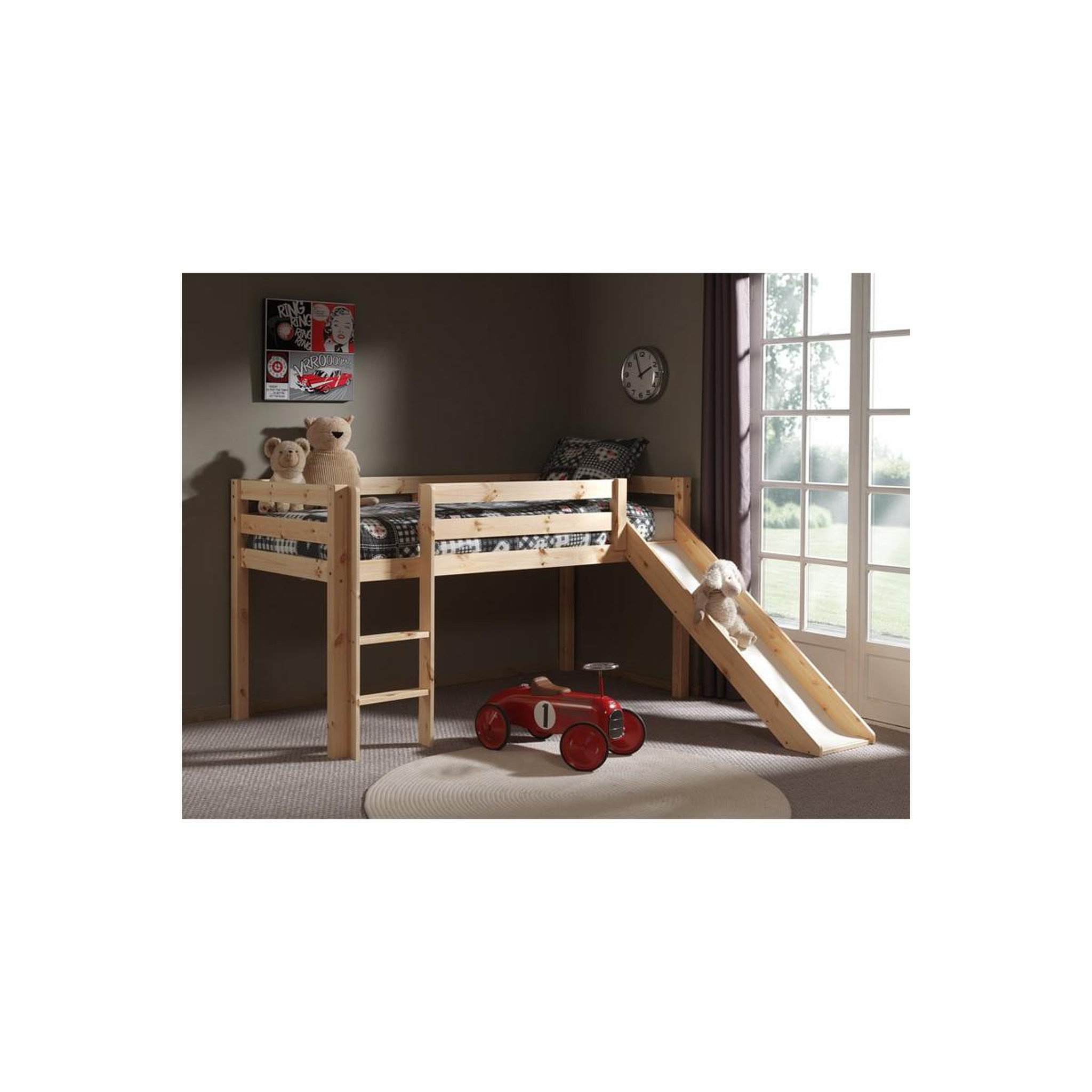 Voir la diapositive 2 : Paris Prix Lit enfant avec toboggan  pino  90x200cm naturel